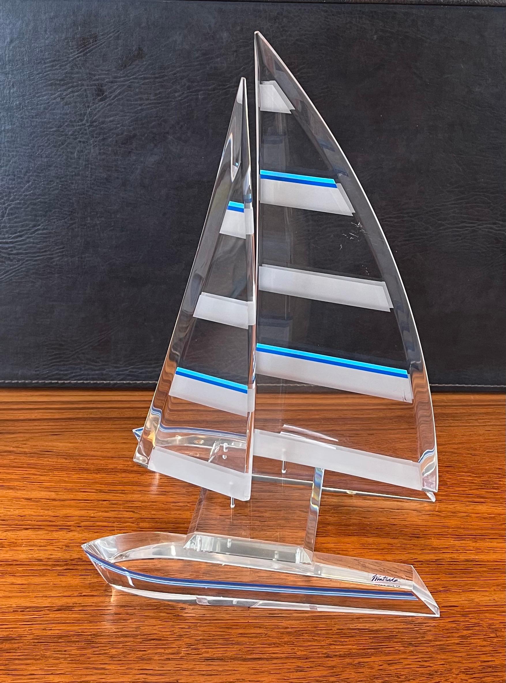 Lucite Sailboat / Catamaran Sculpture by Wintrade of Beverly Hills In Good Condition For Sale In San Diego, CA