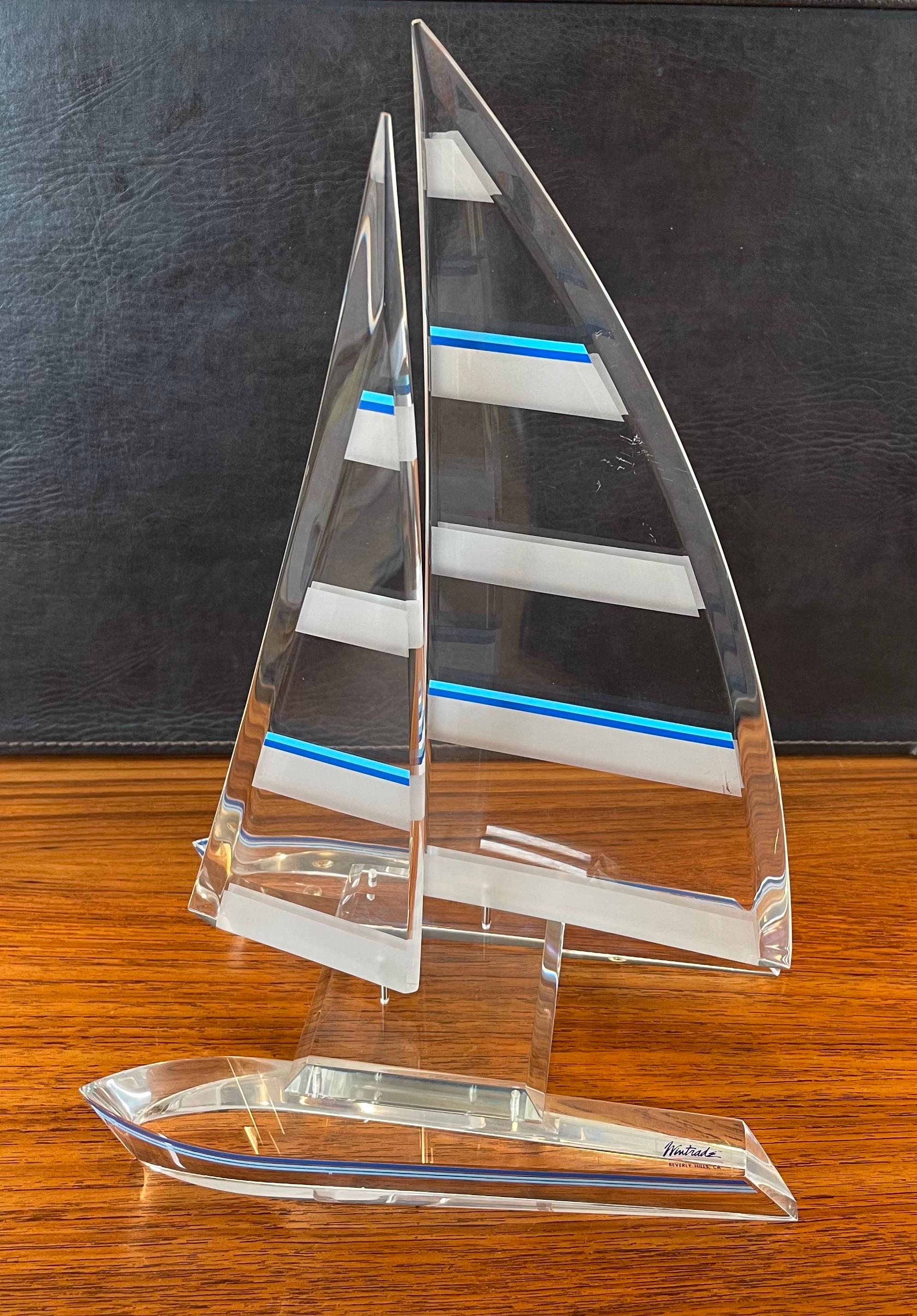 20th Century Lucite Sailboat / Catamaran Sculpture by Wintrade of Beverly Hills For Sale