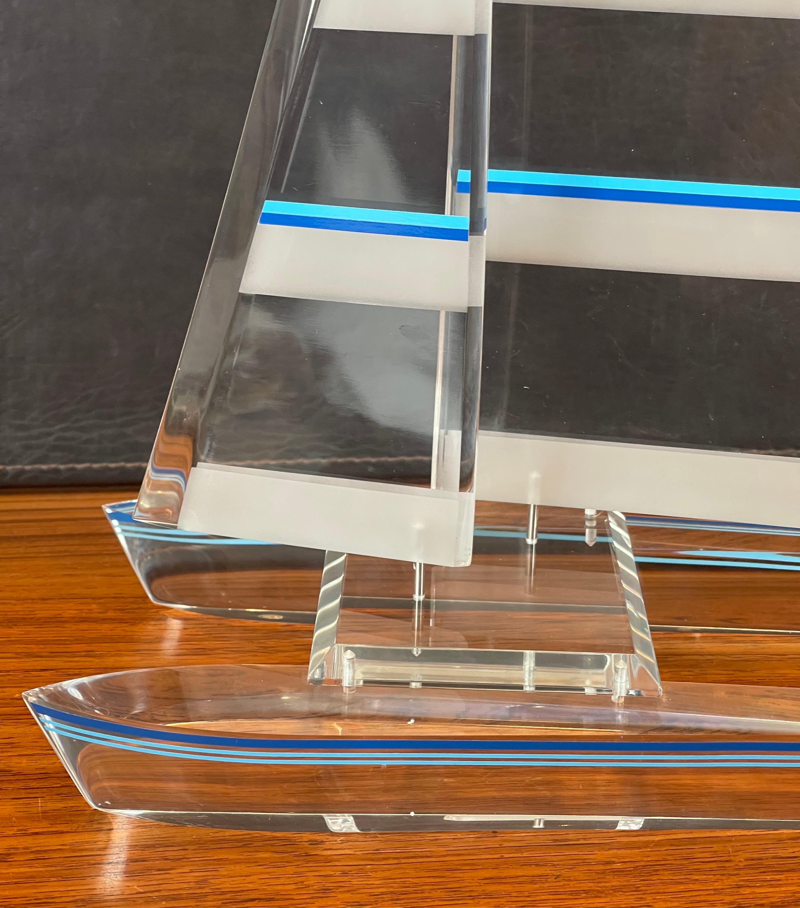 Lucite Sailboat / Catamaran Sculpture by Wintrade of Beverly Hills For Sale 1