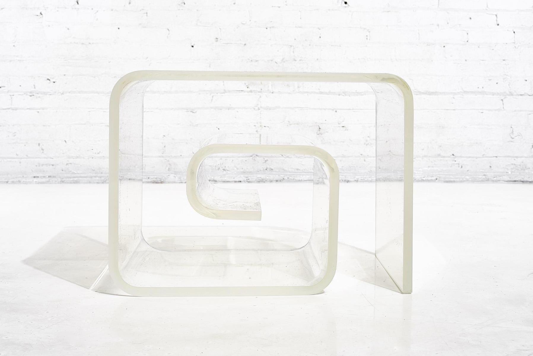 Lucite scroll end/side table, 1970. Attributed to Karl Springer.
 