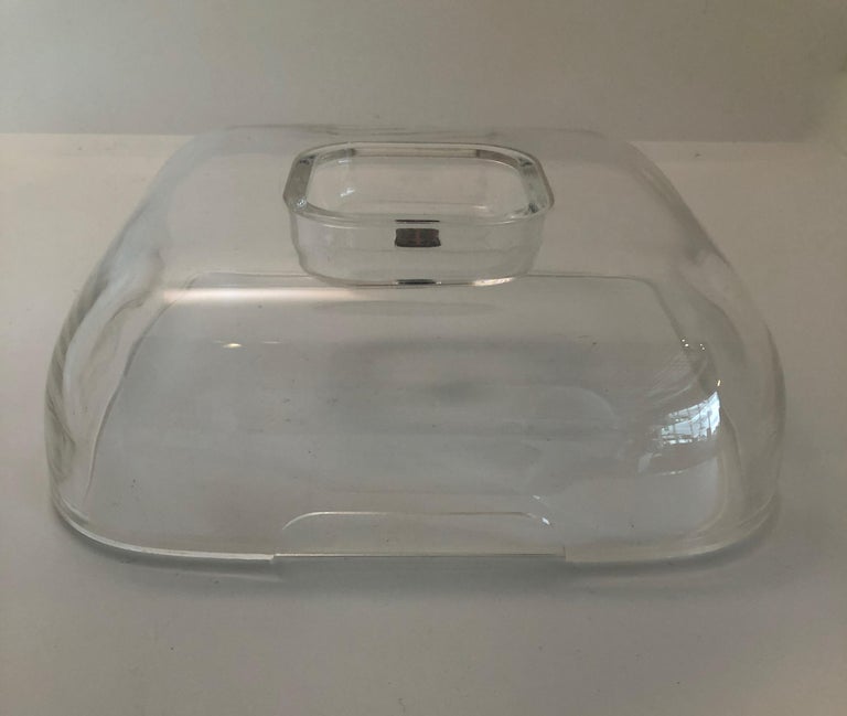 Ice Bucket Lucite with Shell and Fitted Lid, Chrome Plate Handle and