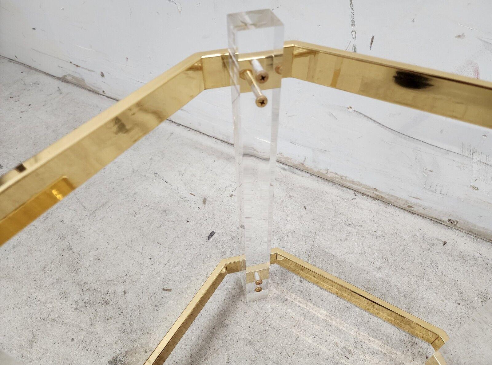 Lucite Side Coffee Table Charles Hollis Jones Style 24 Karat Gold Plated For Sale 2
