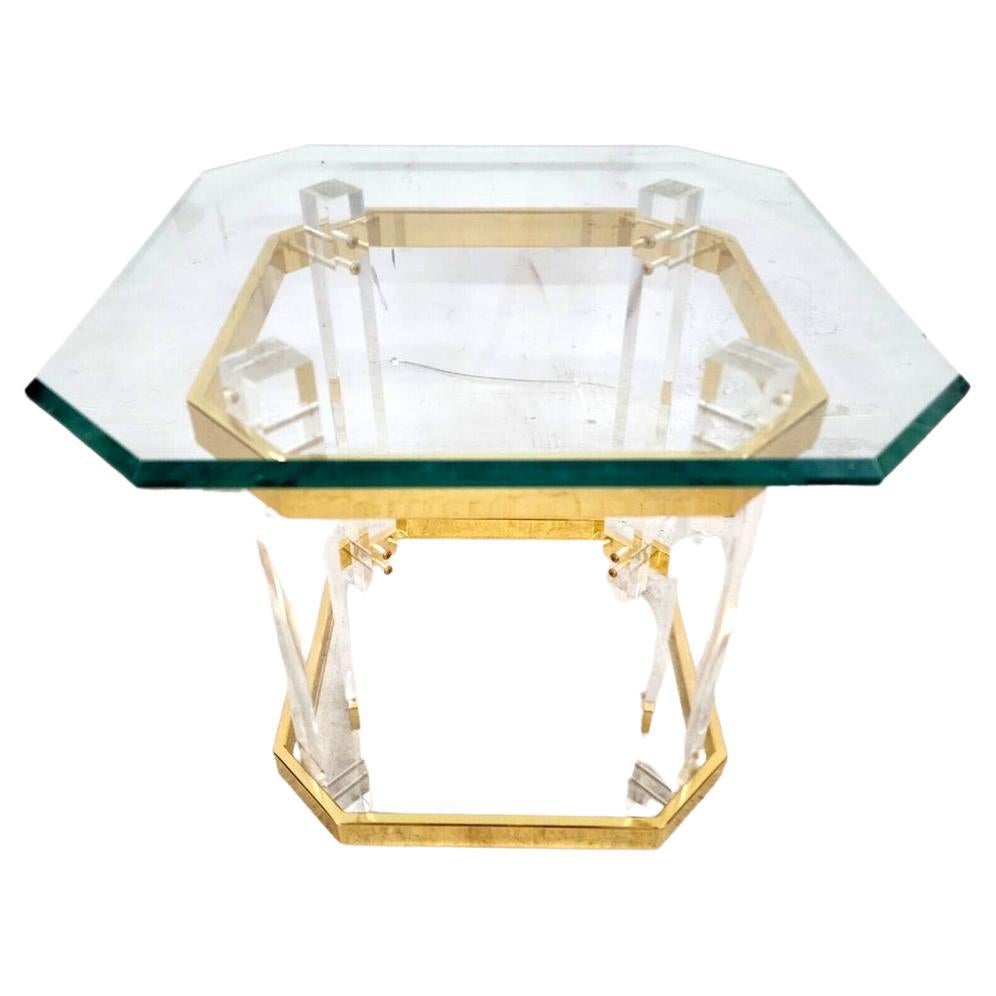 Lucite Side Coffee Table Charles Hollis Jones Style 24 Karat Gold Plated For Sale