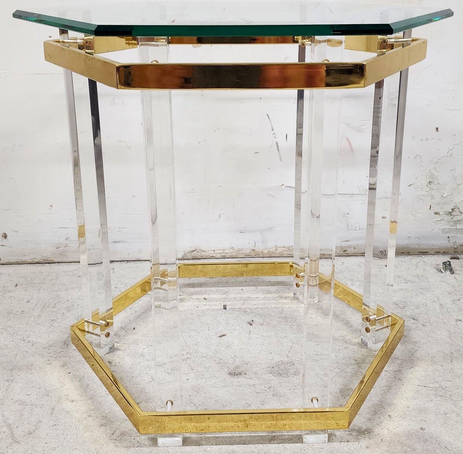 For FULL item description click on CONTINUE READING at the bottom of this page.

Offering One Of Our Recent Palm Beach Estate Fine Furniture Acquisitions Of A

Charles Hollis Jones Style Lucite, Glass & 24 Karat Gold Plated Side Table by Regency