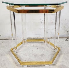 Lucite Side Table 24 Karat Gold Plated Charles Hollis Jones Style