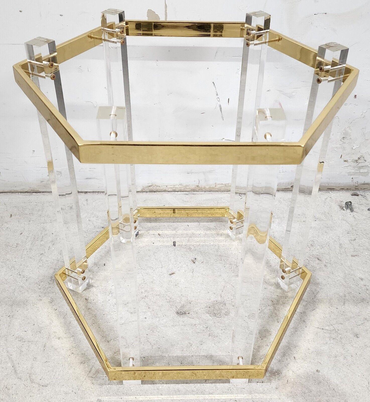 Mid-Century Modern Lucite Side Table 24 Karat Gold Plated Charles Hollis Jones Style For Sale