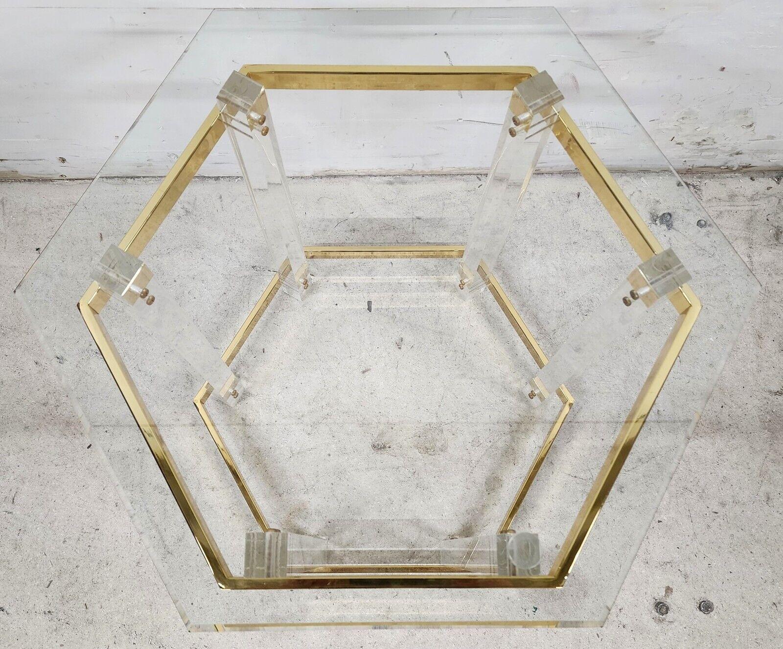 Lucite Side Table 24 Karat Gold Plated Charles Hollis Jones Style In Good Condition For Sale In Lake Worth, FL