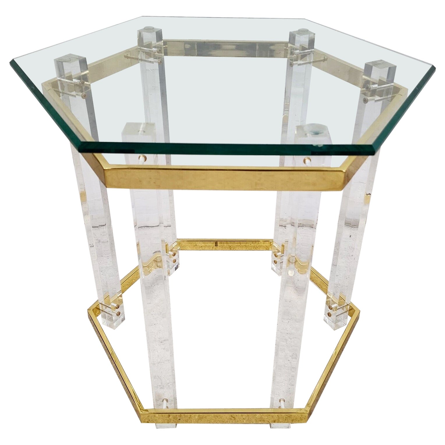 Lucite Side Table 24 Karat Gold Plated Charles Hollis Jones Style