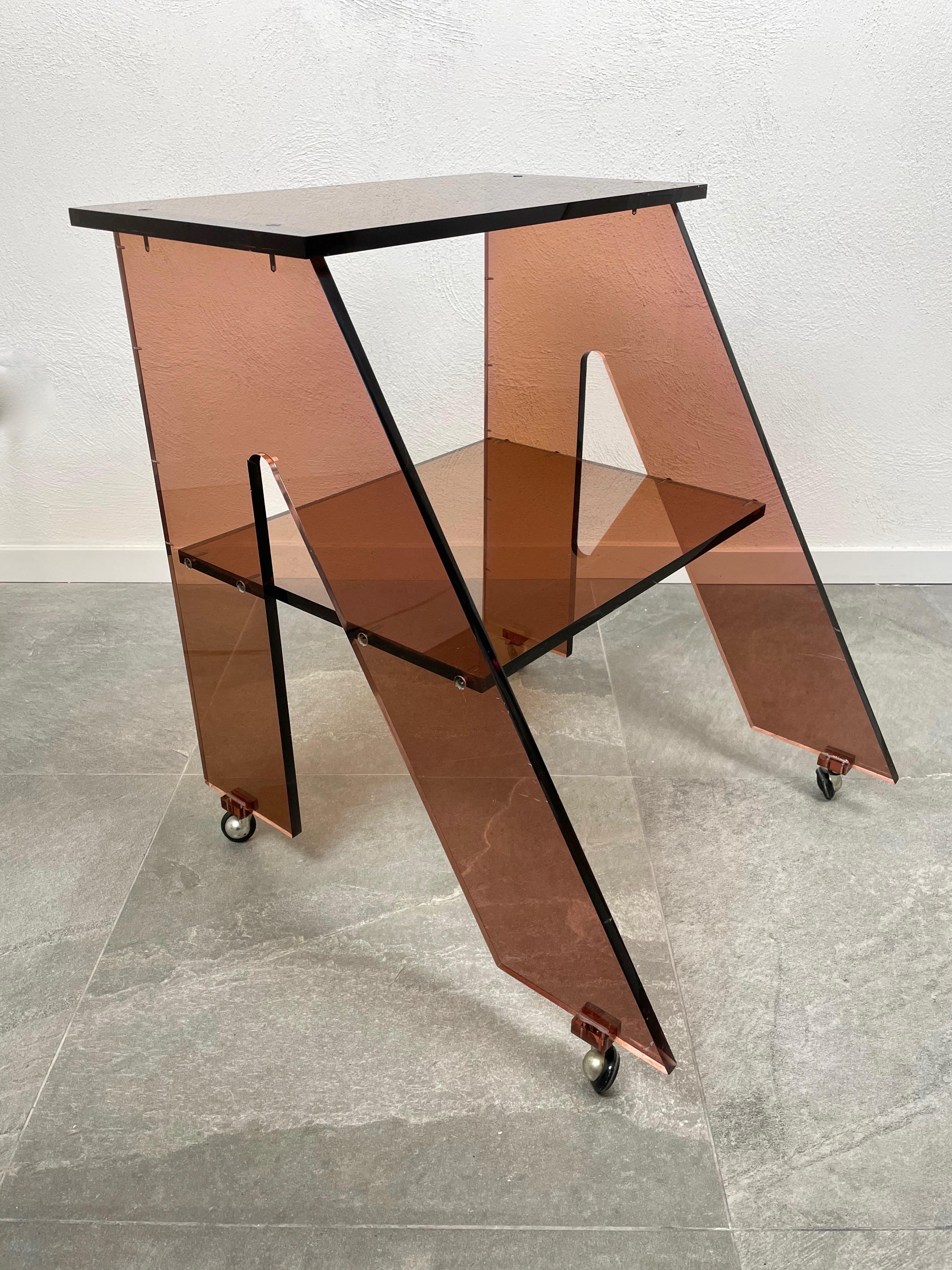 Acrylic Lucite Side Table Cart Michel Dumas for Roche Bobois, France, 1970s For Sale