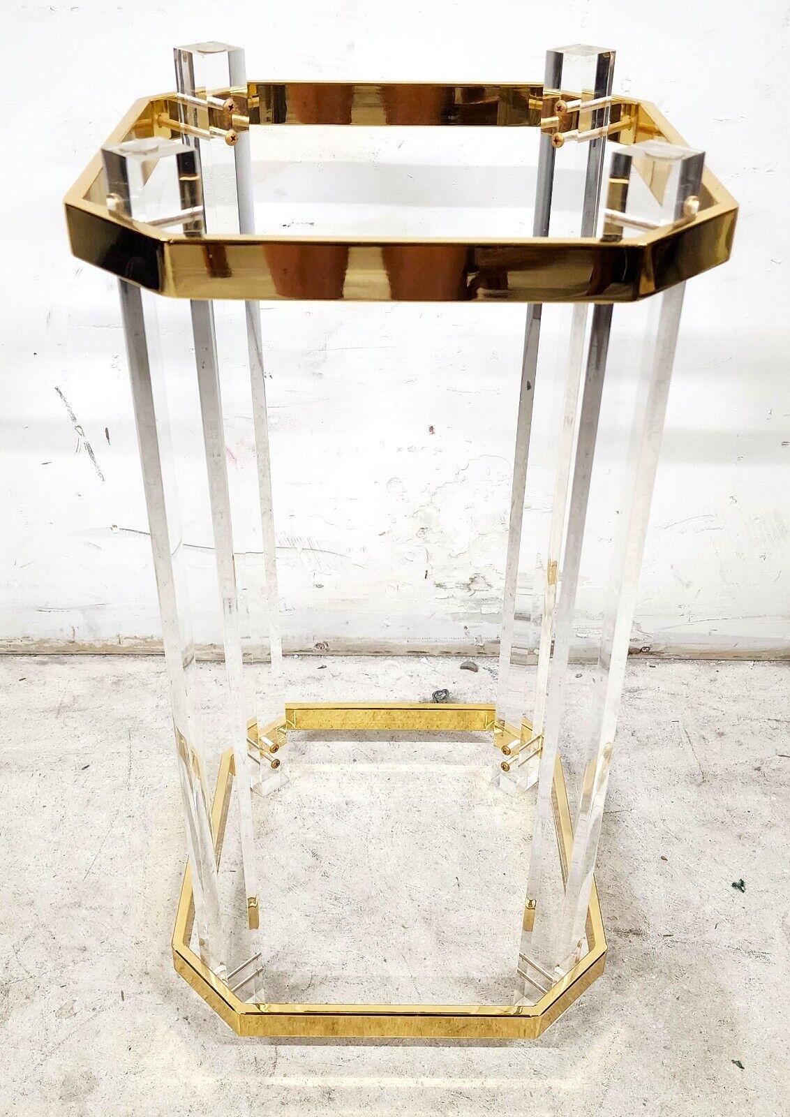 Mid-Century Modern Lucite Side Table Charles Hollis Jones Style 24 Karat Gold Plated For Sale