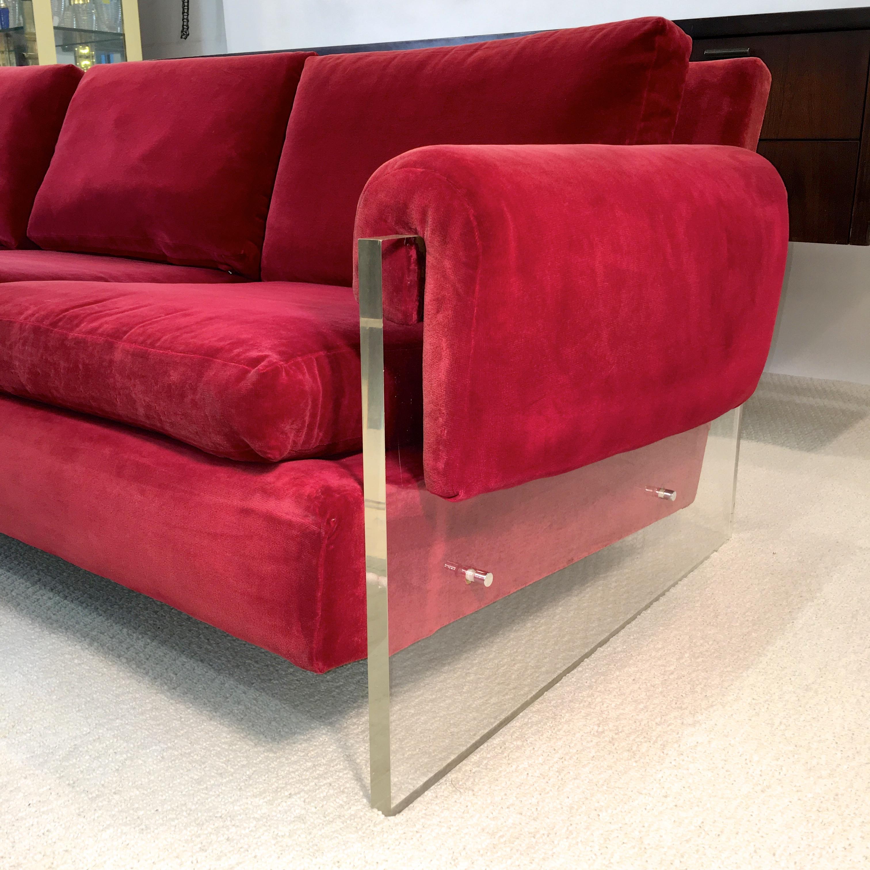Lucite Sided Sofa by Milo Baughman for Thayer Coggin In Good Condition In Hanover, MA