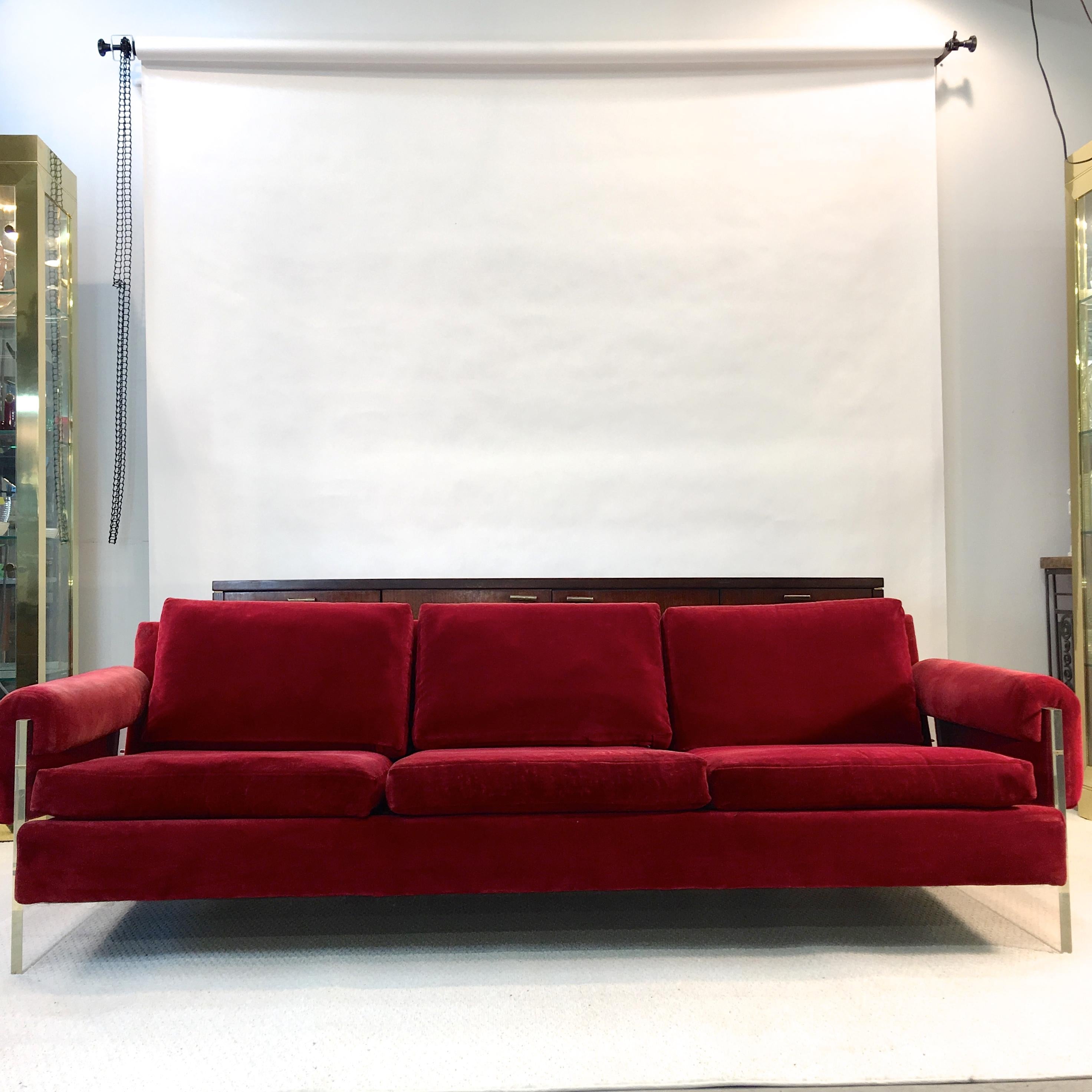 Upholstery Lucite Sided Sofa by Milo Baughman for Thayer Coggin