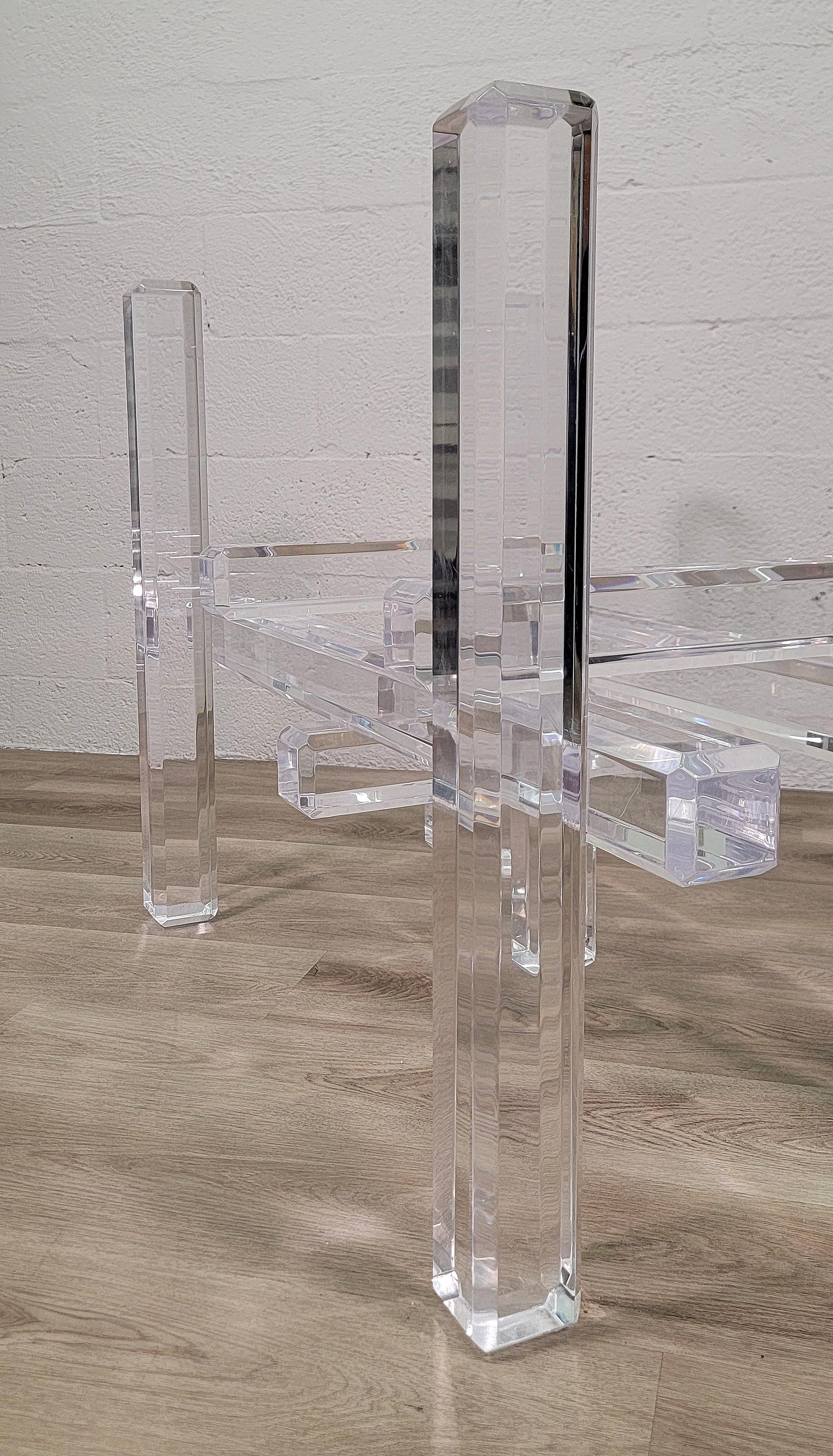 Lucite Skyscraper Column Geometric Dining Table or Desk Base In Good Condition For Sale In Miami, FL