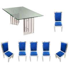 Lucite Skyscraper Style Dining Table with Six Matching Chairs