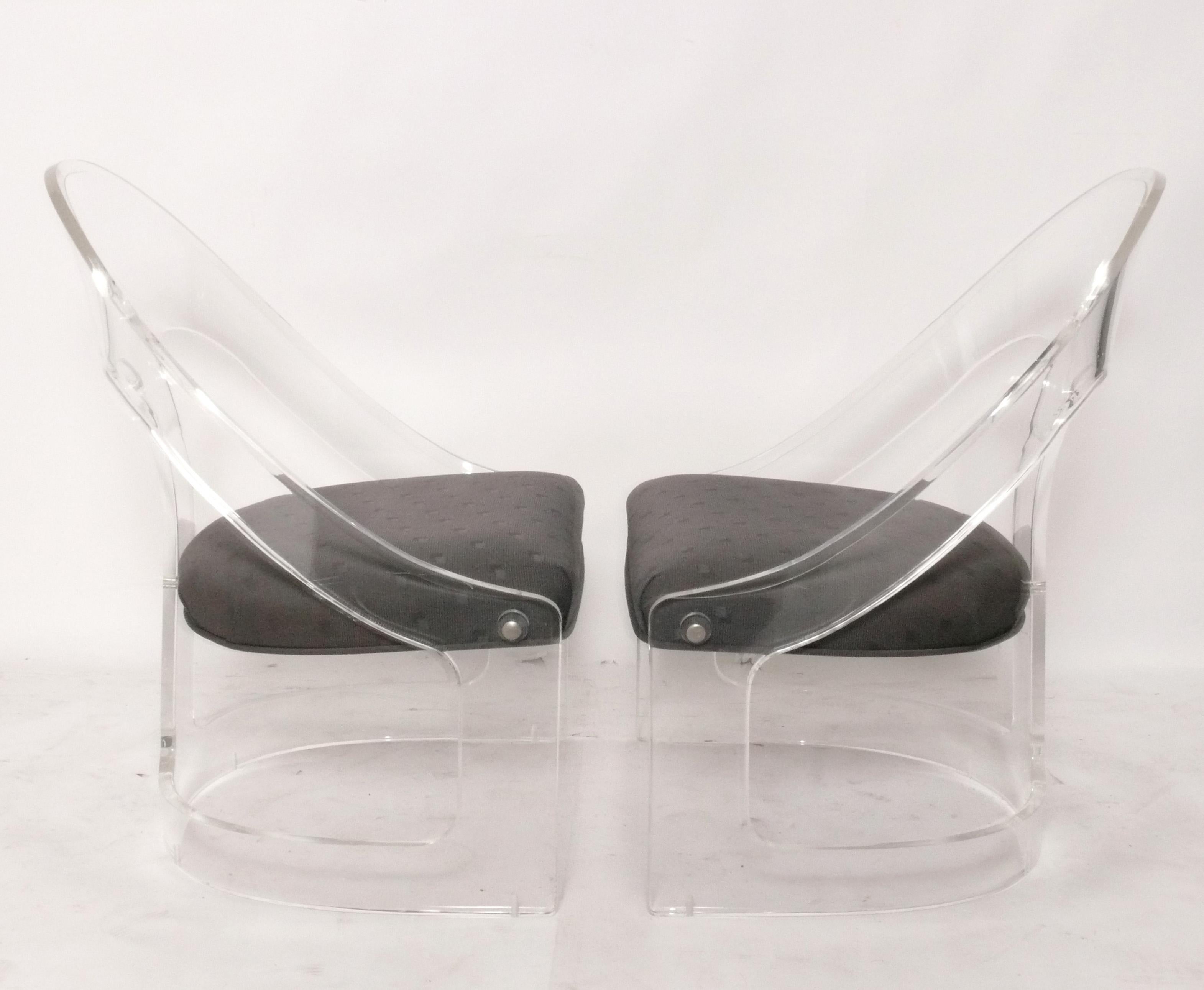 Mid-Century Modern Lucite Slipper Lounge Chairs Reupholstered In Your Fabric Mid Century Modern For Sale