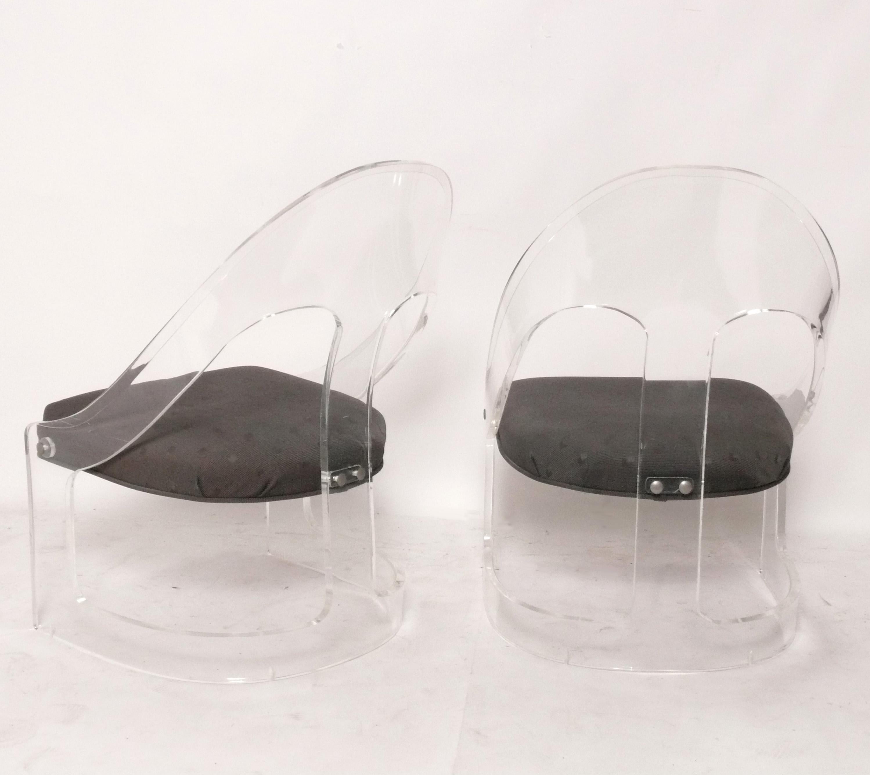 American Lucite Slipper Lounge Chairs Reupholstered In Your Fabric Mid Century Modern For Sale