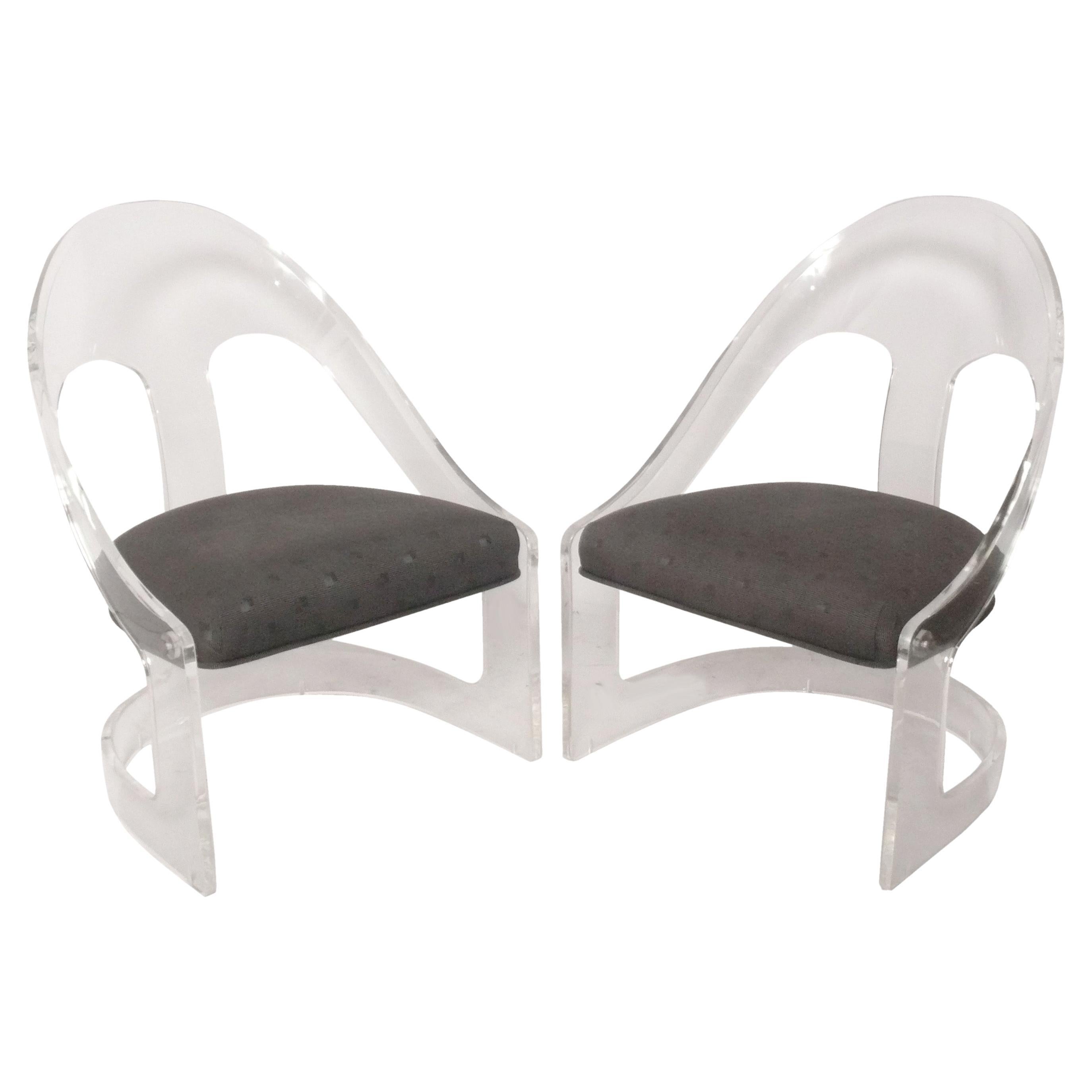 Lucite Slipper Lounge Chairs Reupholstered In Your Fabric Mid Century Modern