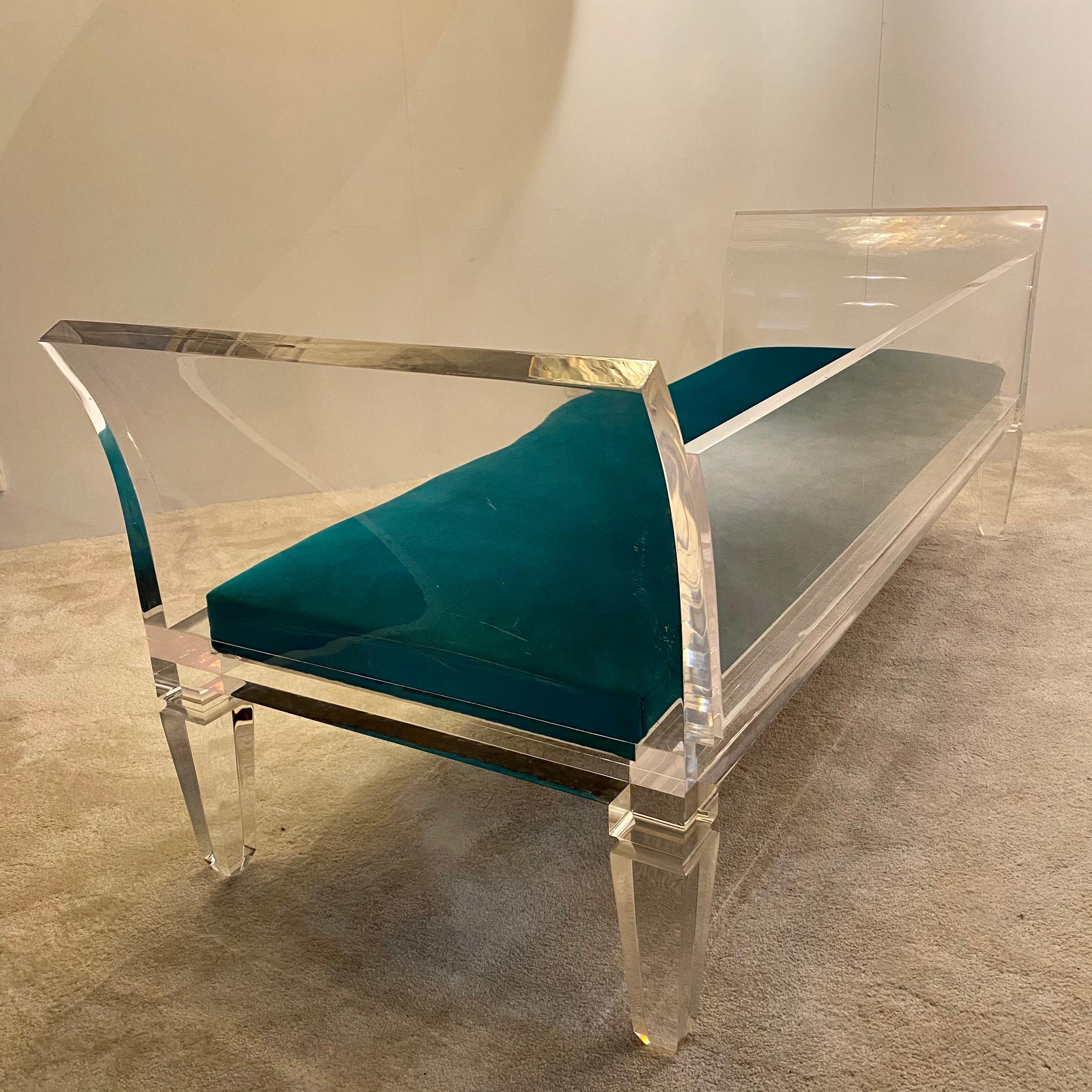 Velvet Lucite Sofa by Maison Jansen , France 1970's