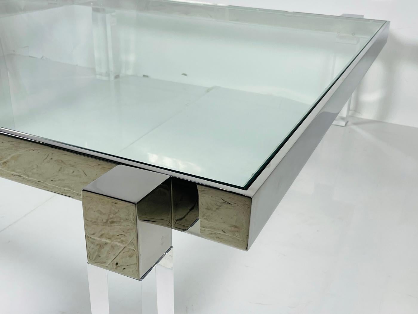 American Lucite & Solid Stainless Steel Coffee Table by Amparo Calderon Tapia For Sale