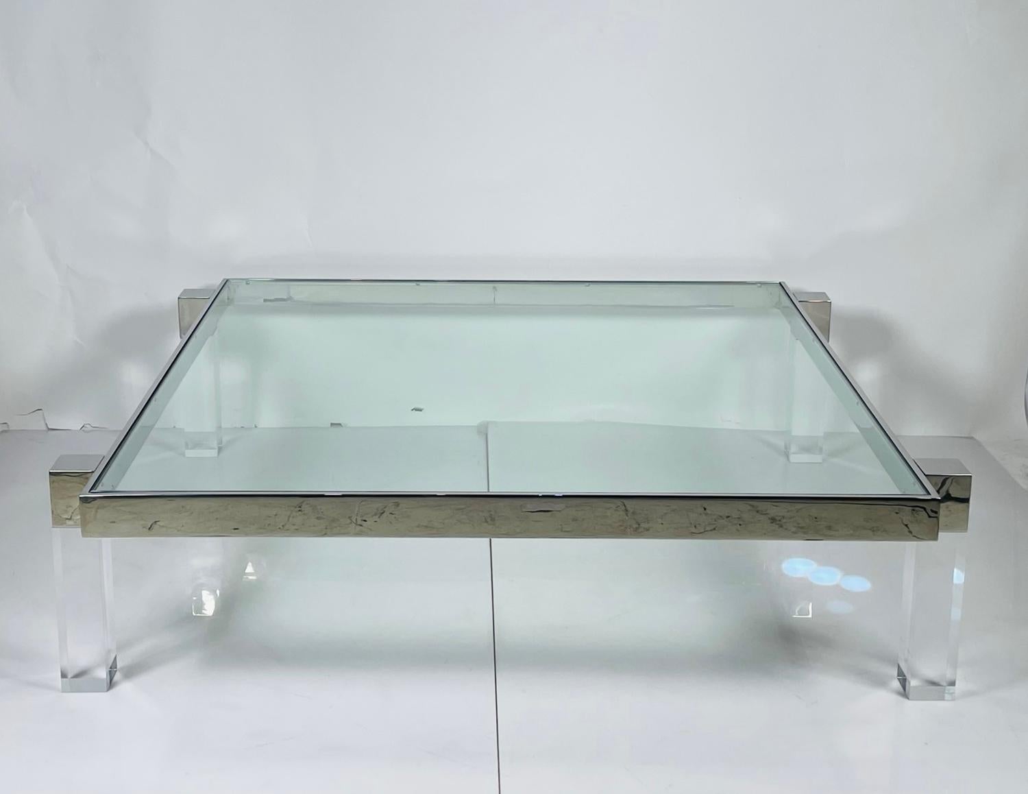 Hand-Crafted Lucite & Solid Stainless Steel Coffee Table by Amparo Calderon Tapia For Sale