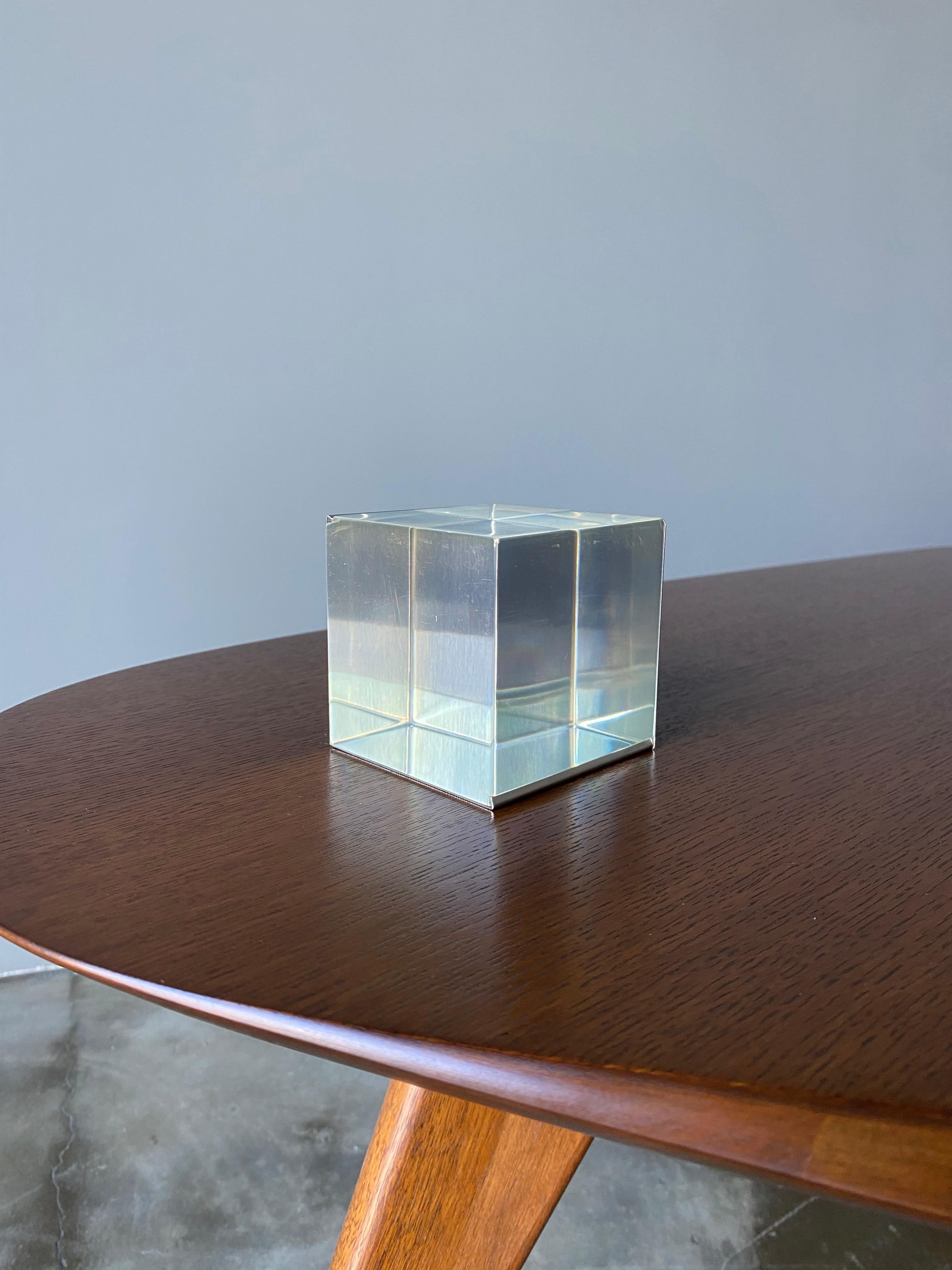 Modern Lucite & Stainless Steel Cube Frame in the style of Bob Cornell, 20th Century