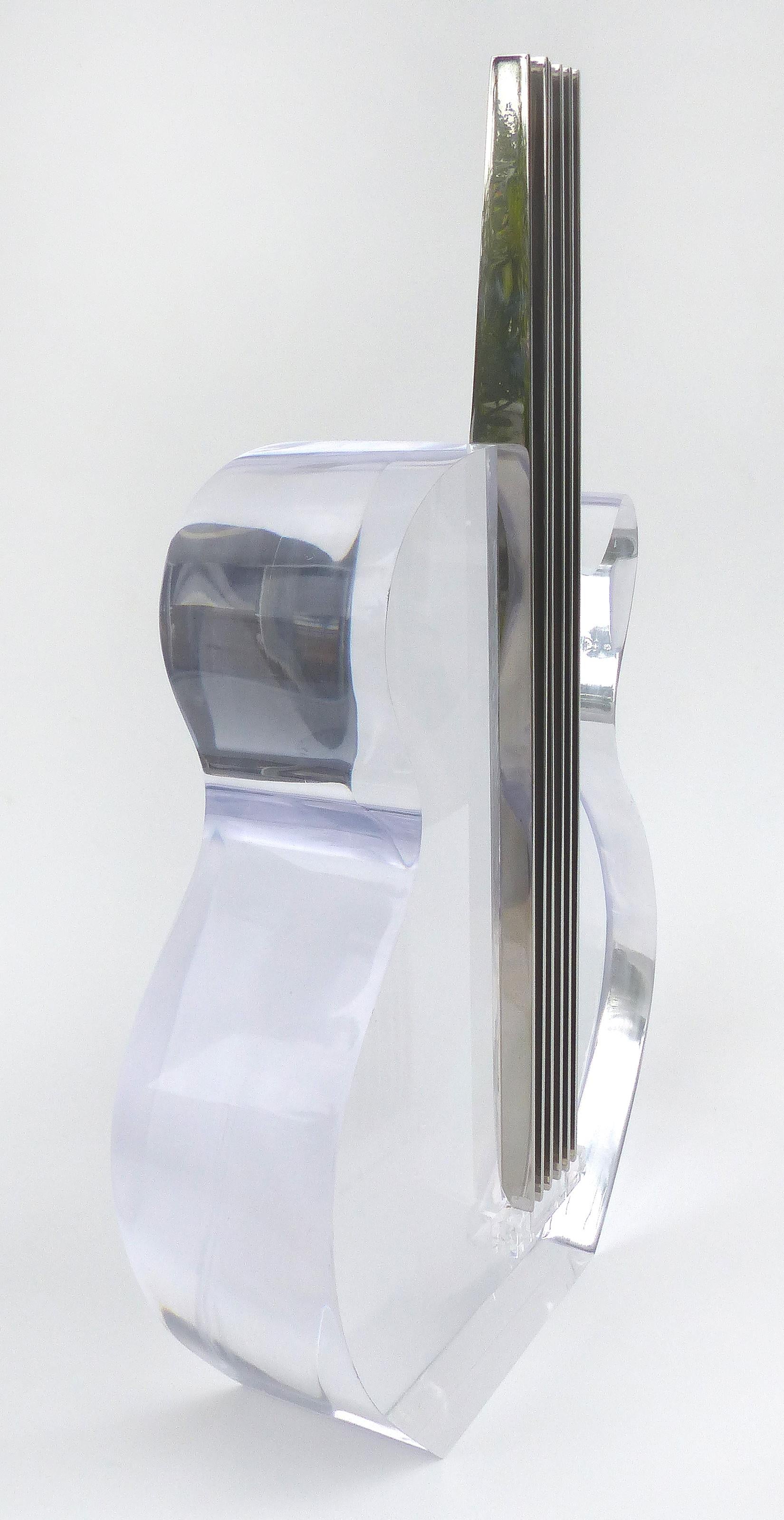 American Custom Lucite and Stainless Steel Sculpture of a Guitar