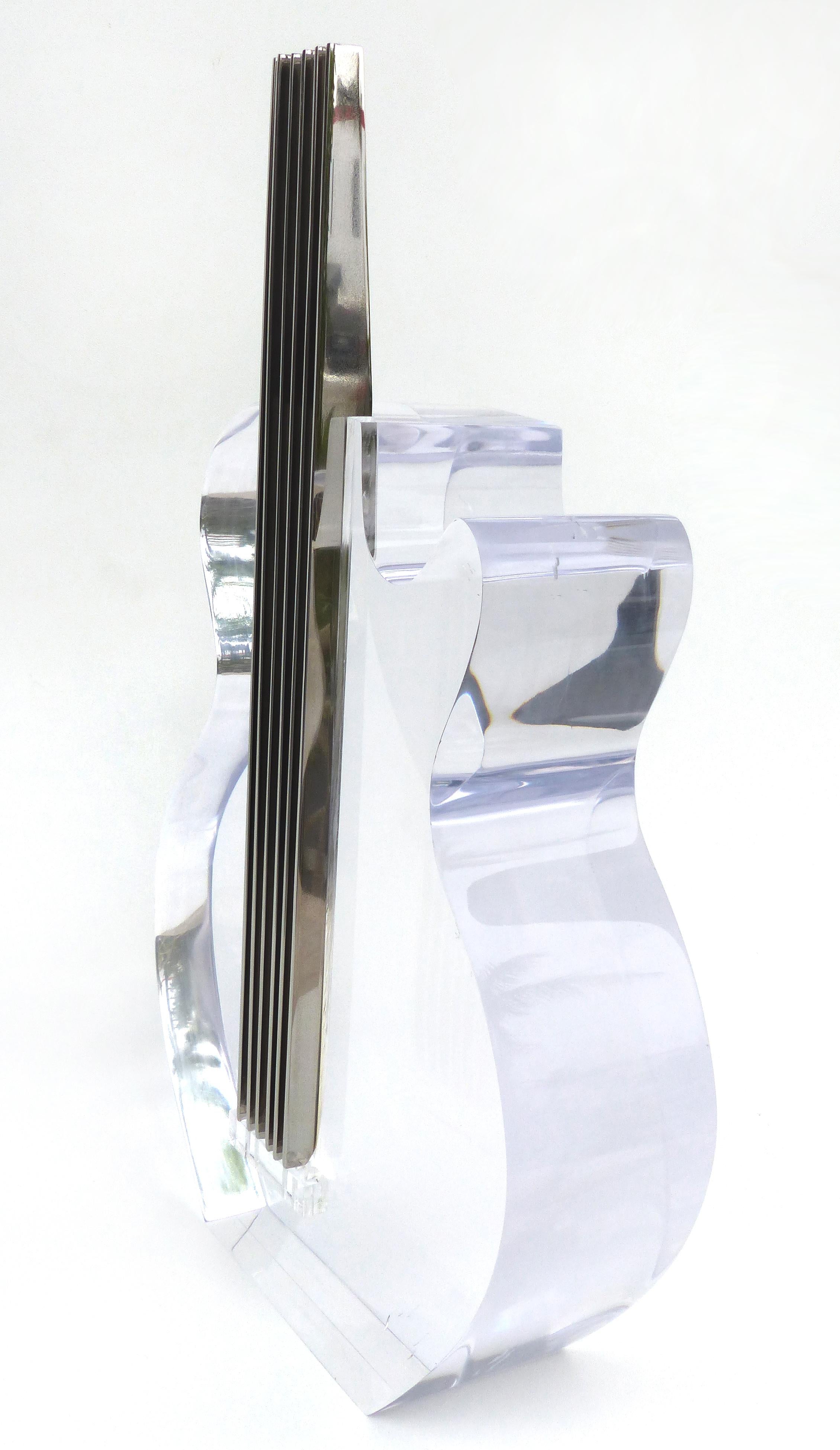 Custom Lucite and Stainless Steel Sculpture of a Guitar In New Condition In Miami, FL