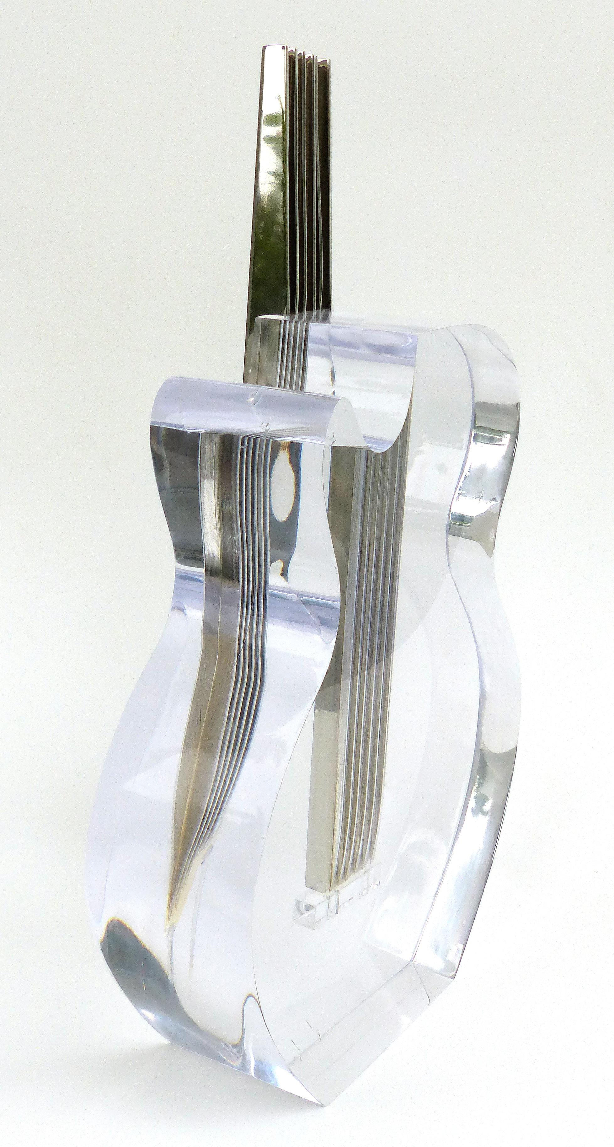 Contemporary Custom Lucite and Stainless Steel Sculpture of a Guitar