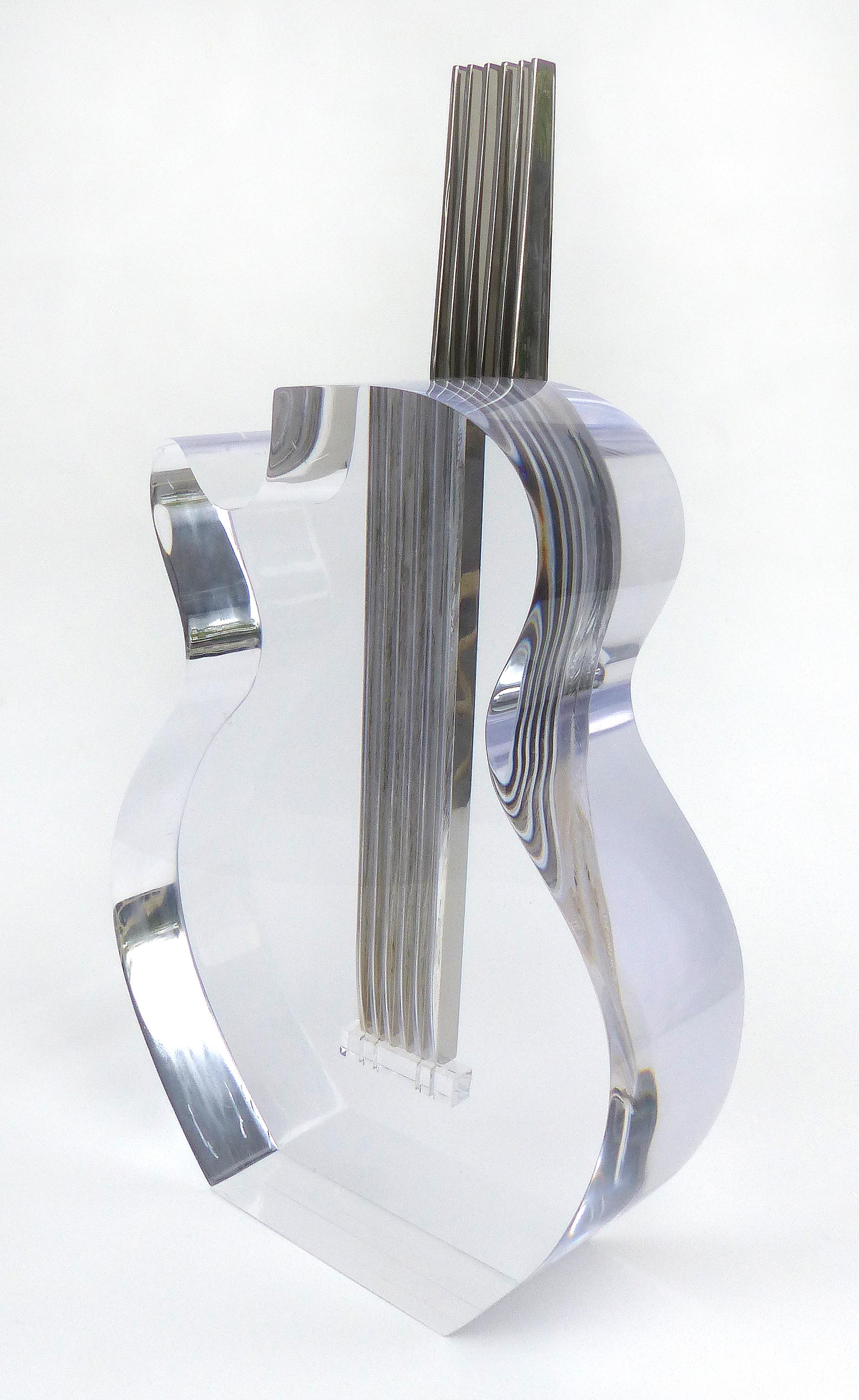 Custom Lucite and Stainless Steel Sculpture of a Guitar 1