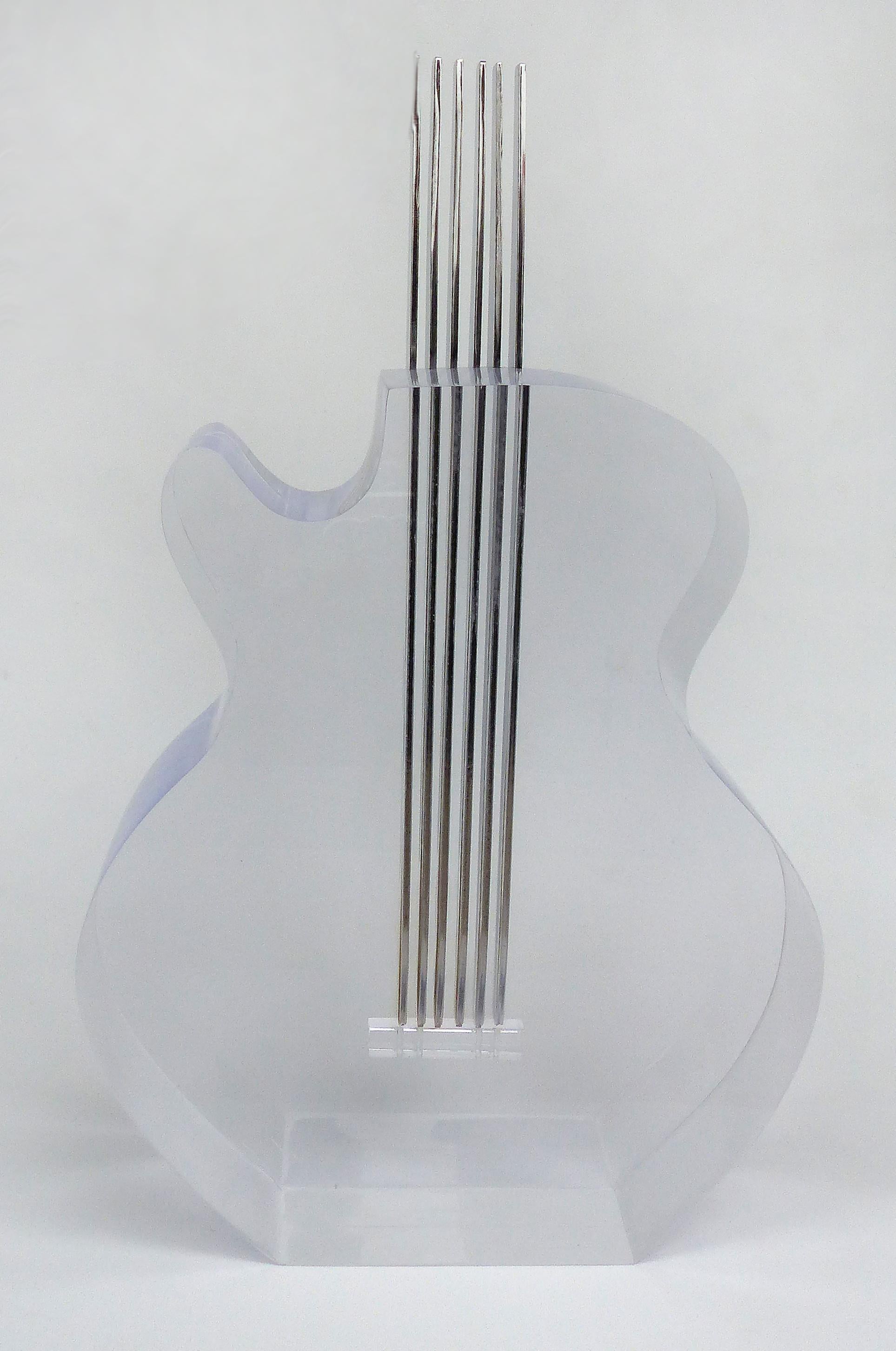 Custom Lucite and Stainless Steel Sculpture of a Guitar 2