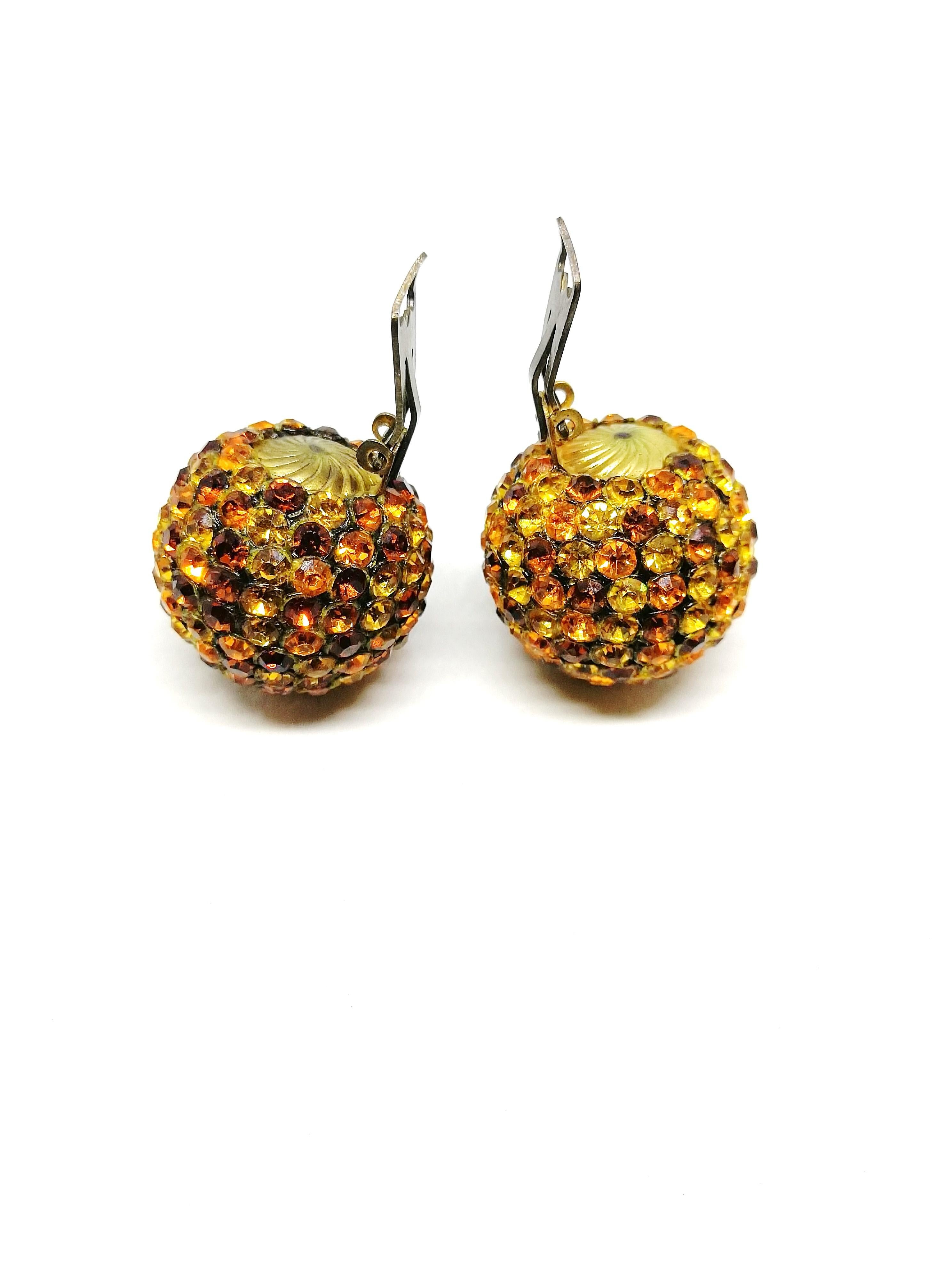 Lucite studded topaz paste 'ball' earrings, 1960s For Sale 2