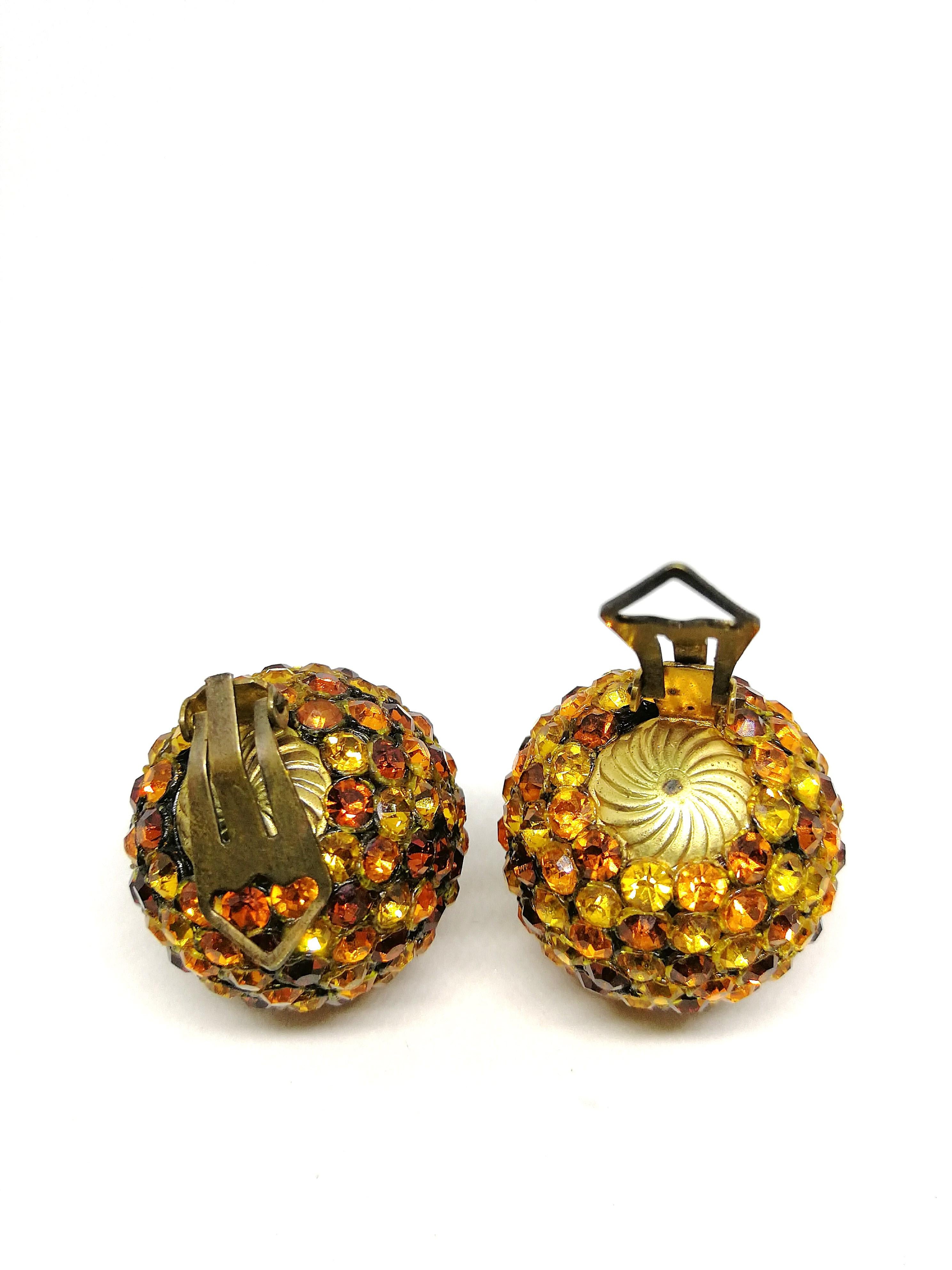 Lucite studded topaz paste 'ball' earrings, 1960s For Sale 3