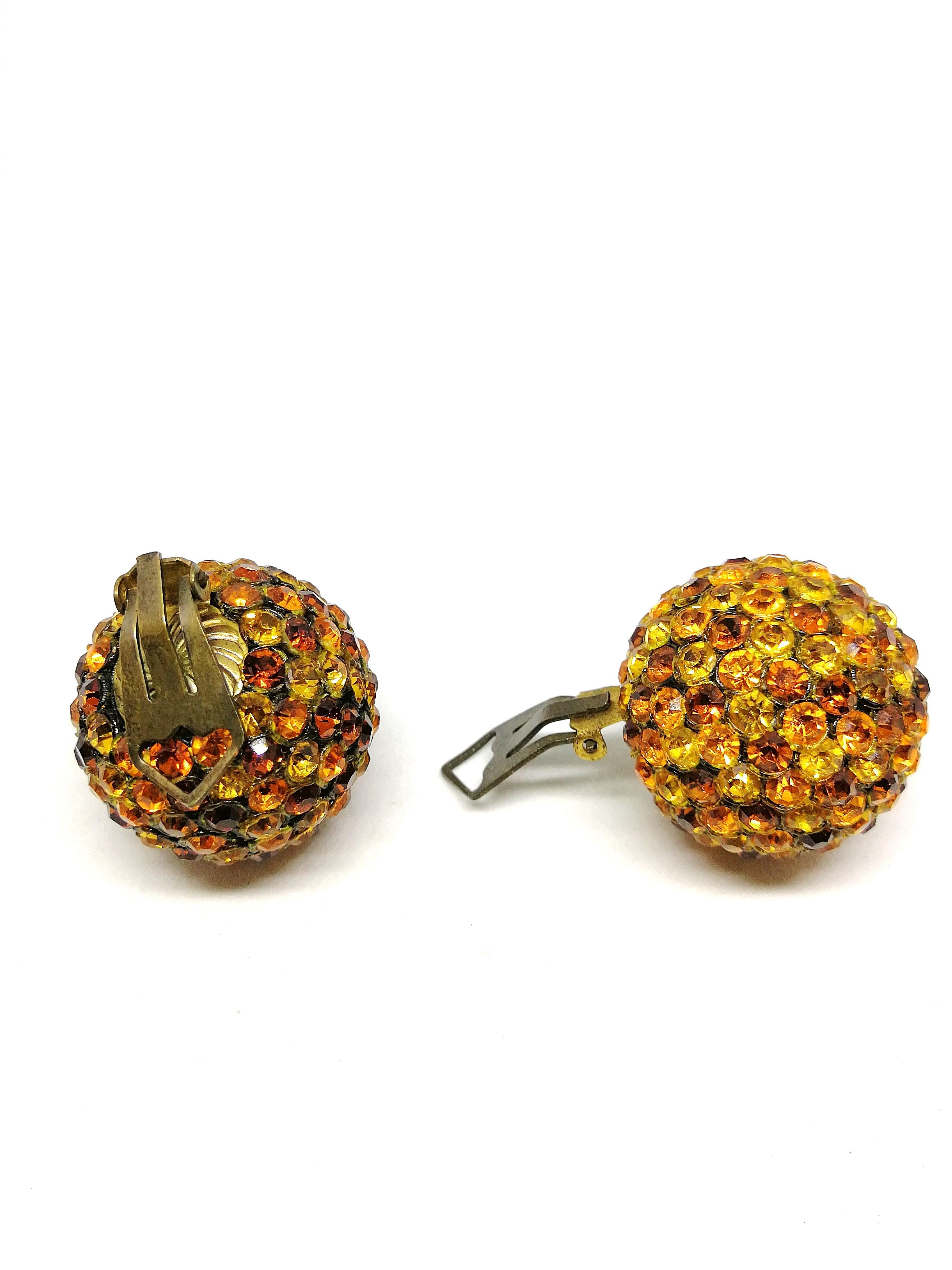Lucite studded topaz paste 'ball' earrings, 1960s For Sale 4