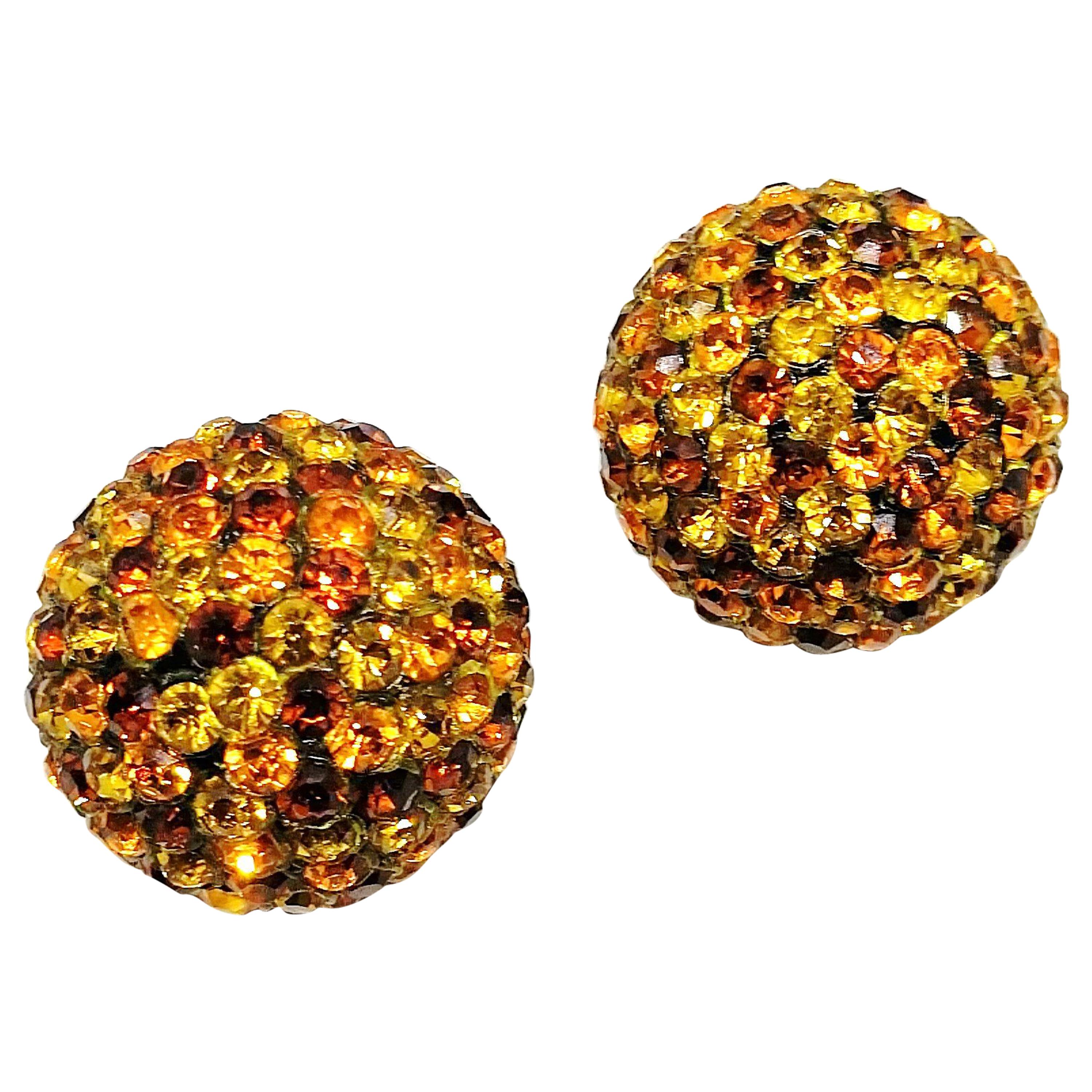 Boucles d'oreilles boule en pâte de topaze cloutée en Lucite, années 1960