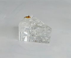 Lucite Swiss Cheese With Gold Mouse Desktop Sculpture