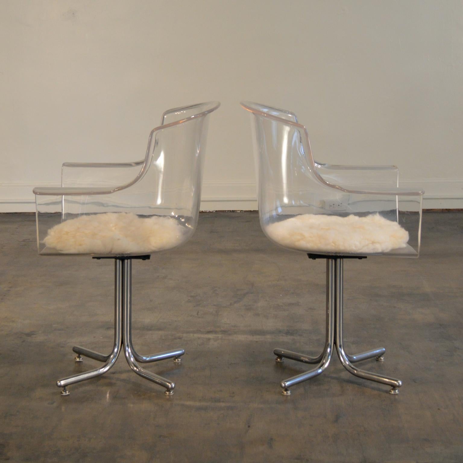 Mid-Century Modern Lucite Swivel Armchairs by Leon Rosen for Pace