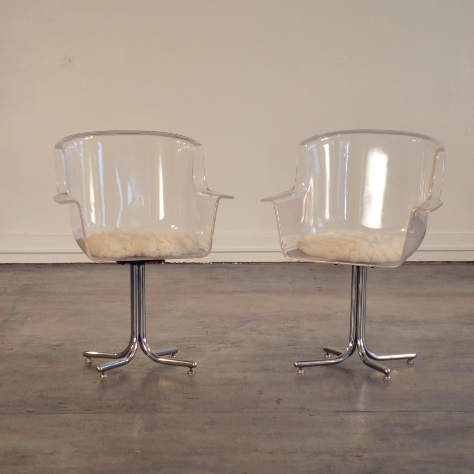 Molded Lucite Swivel Armchairs by Leon Rosen for Pace