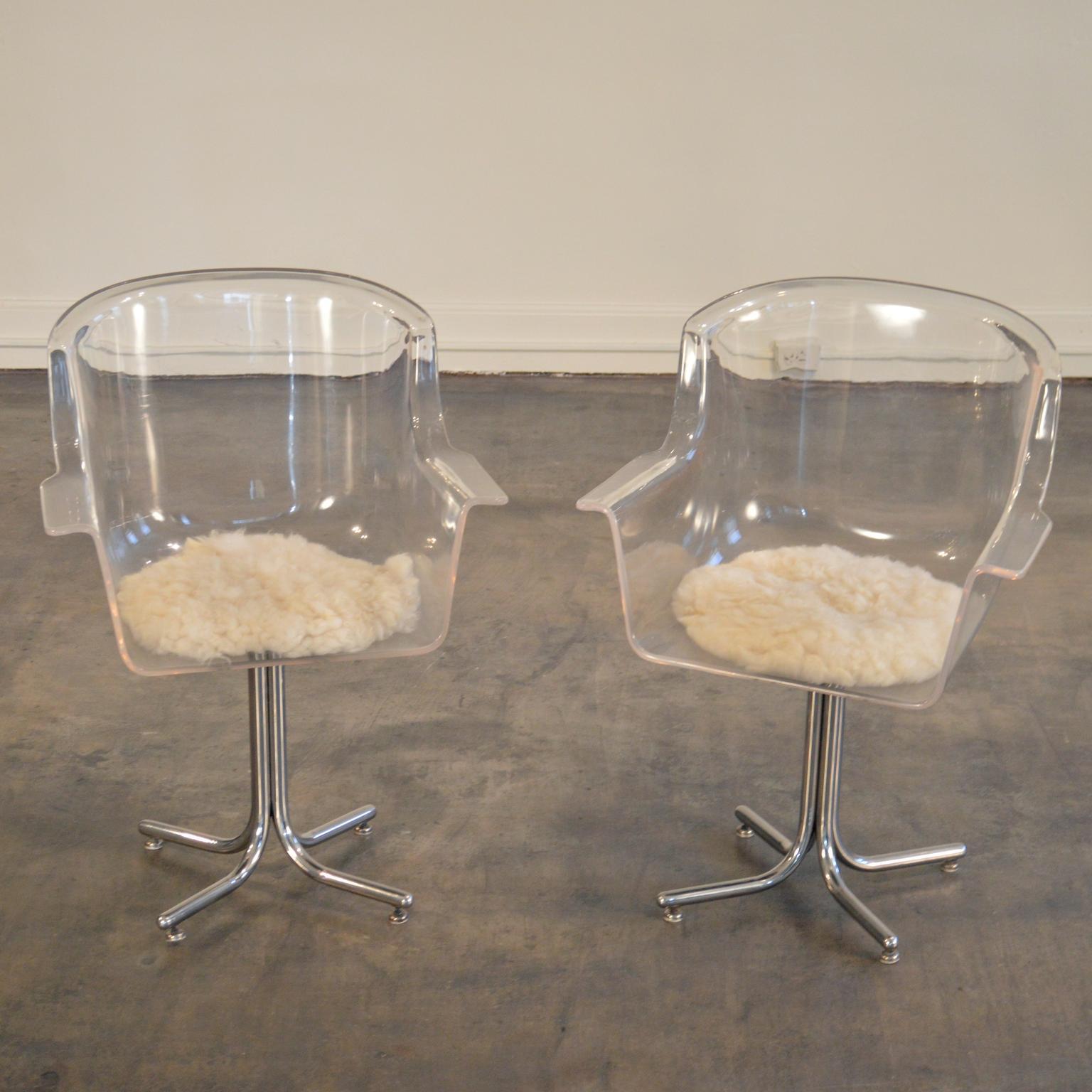 Lucite Swivel Armchairs by Leon Rosen for Pace In Good Condition In Portland, ME