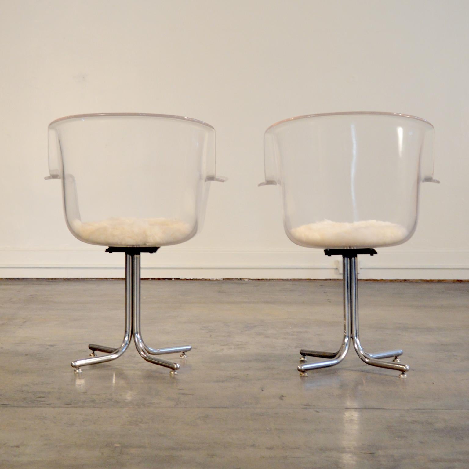 Mid-20th Century Lucite Swivel Armchairs by Leon Rosen for Pace