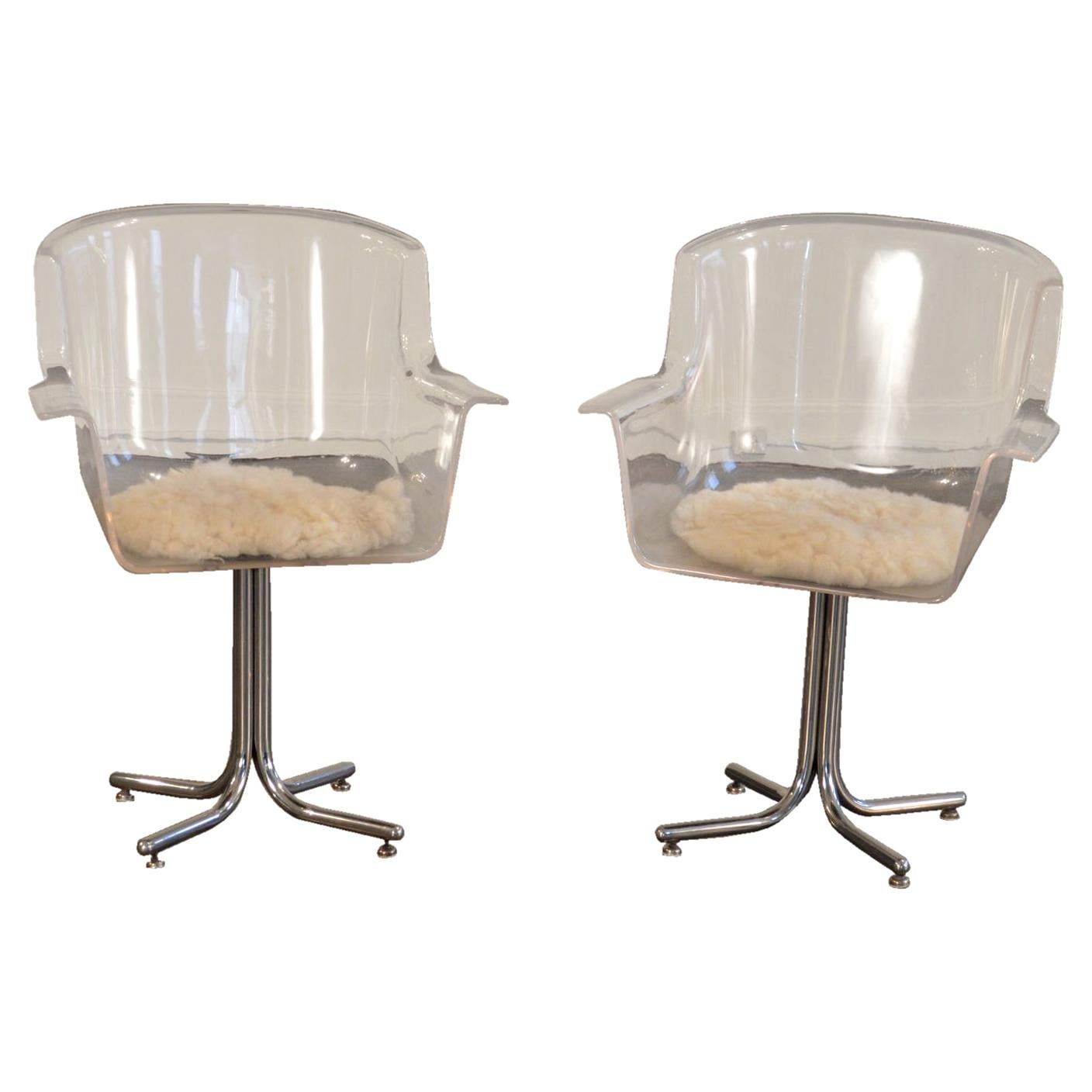 Lucite Swivel Armchairs by Leon Rosen for Pace