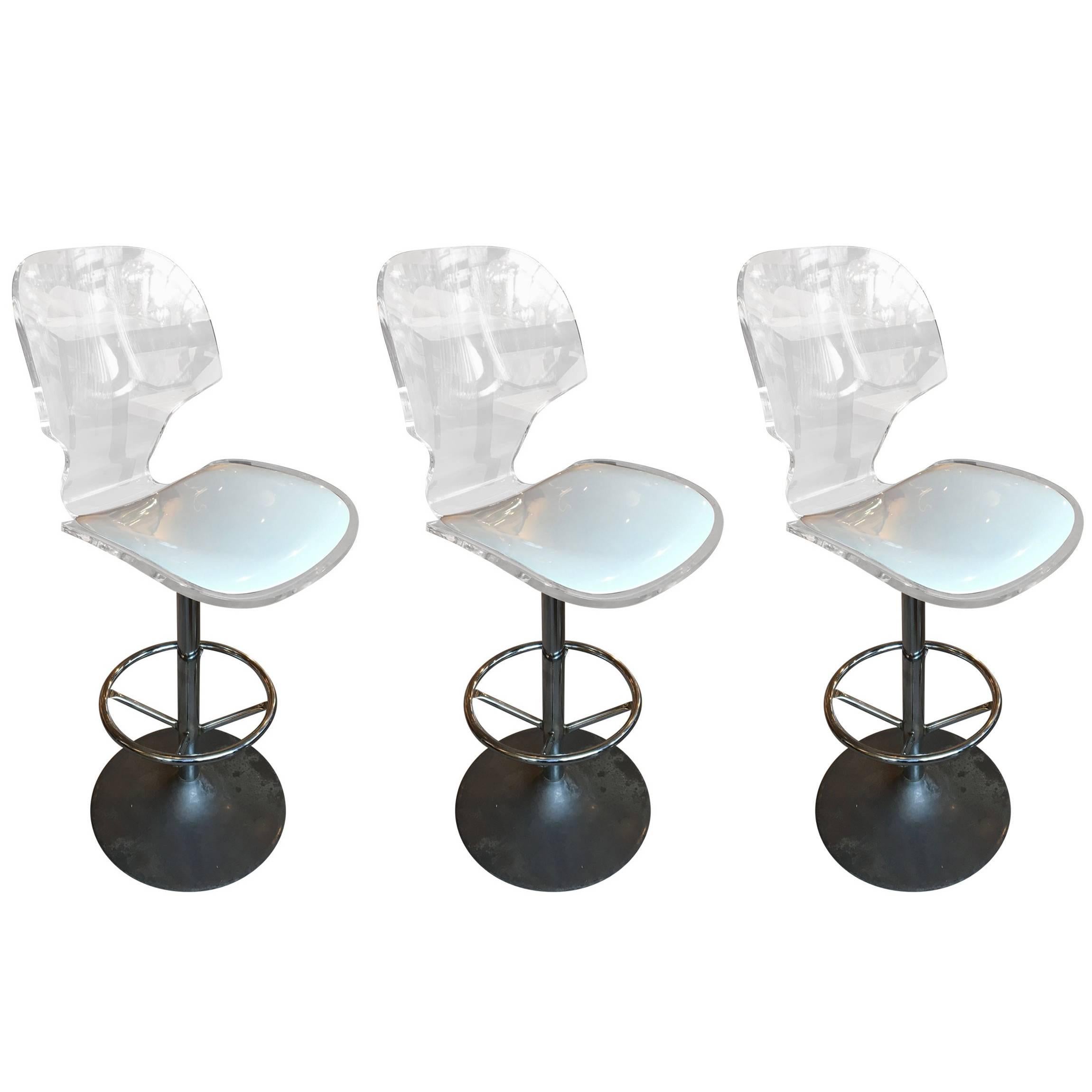 Lucite Swivel Bar Stools, Aluminum Tulip Base by Hill Manufacturing