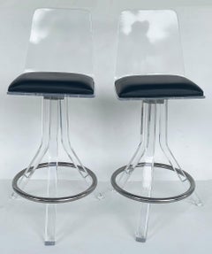 Lucite Swivel Bar Stools Attributed to Hill Manufacturing, a Pair