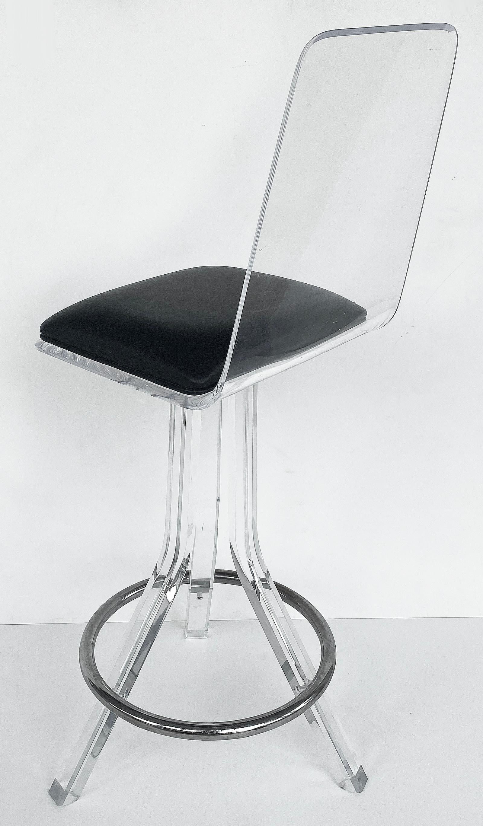 American Lucite Swivel Bar Stools Attributed to Hill Manufacturing, a Pair For Sale