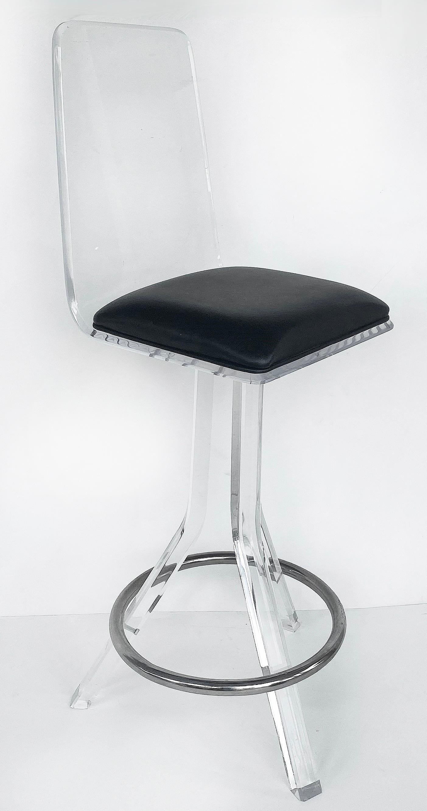20th Century Lucite Swivel Bar Stools Attributed to Hill Manufacturing, a Pair For Sale