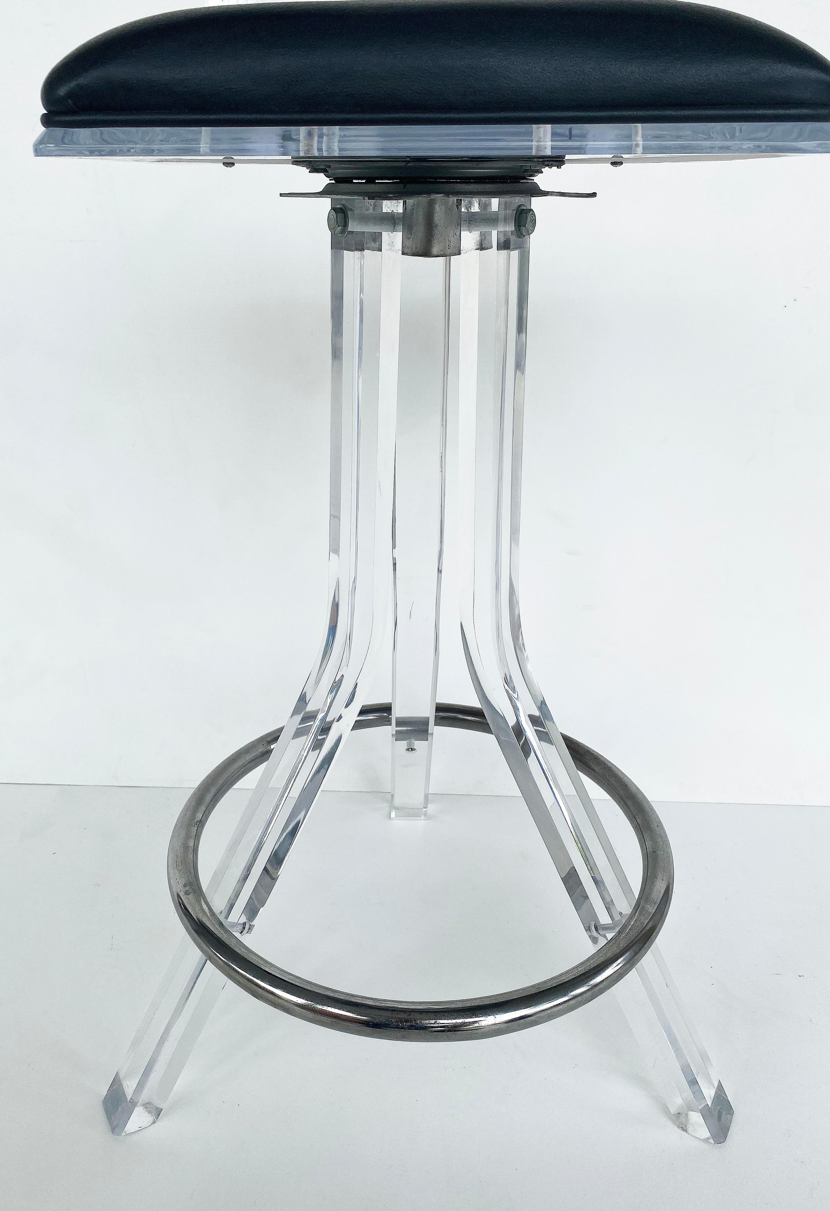Lucite Swivel Bar Stools Attributed to Hill Manufacturing, a Pair For Sale 1