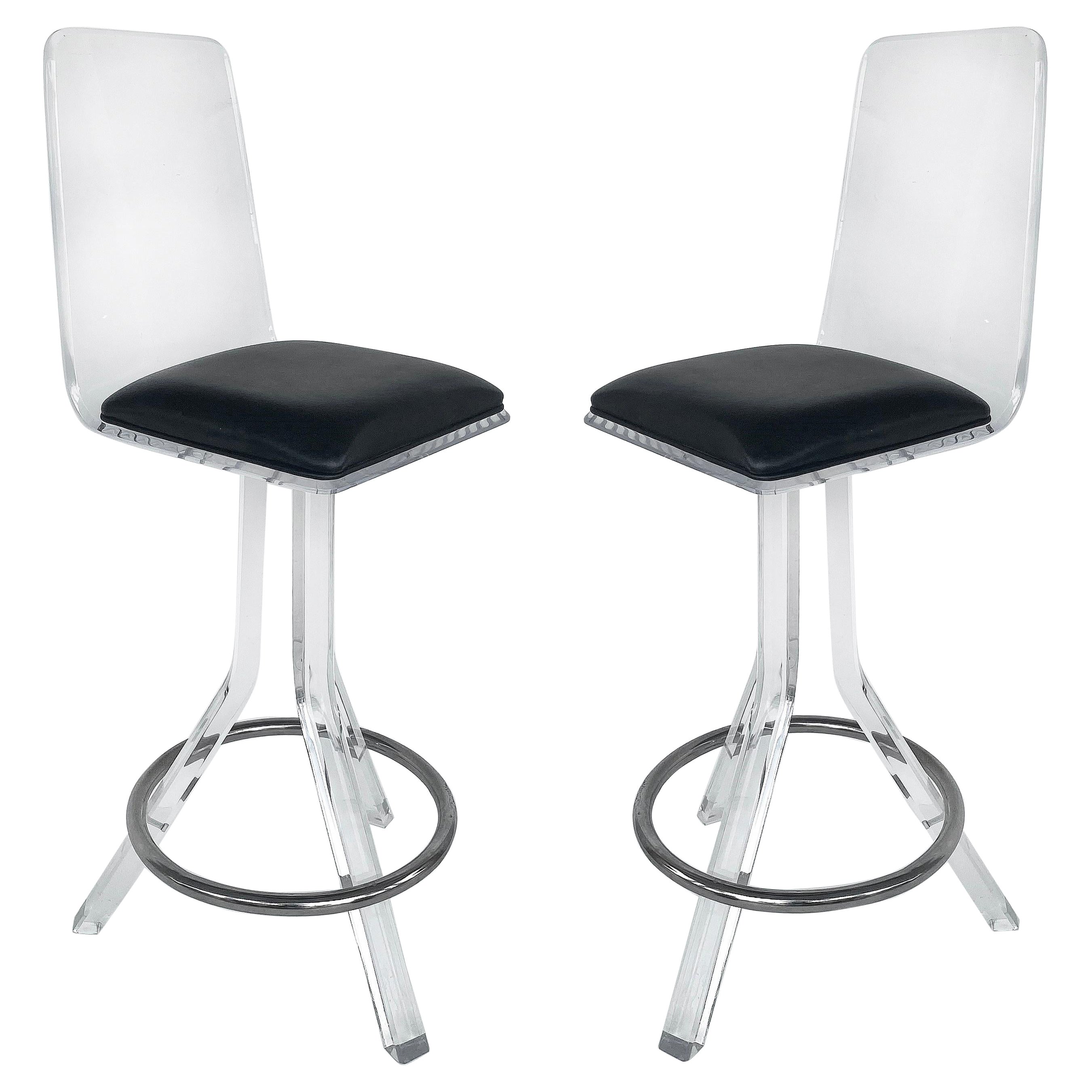 Drehbarer Barhocker aus Lucite, Hill Manufacturing zugeschrieben, Paar