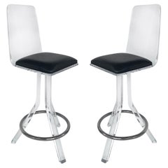 Drehbarer Barhocker aus Lucite, Hill Manufacturing zugeschrieben, Paar