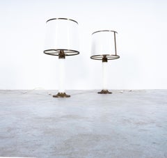 Lucite Table or Floor Lamp Giants White Perspex, Brass, Italy Mid-Century 1950s