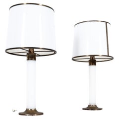 Lucite Table or Floor Lamp Giants White Perspex, Brass, Italy Mid-Century 1950s