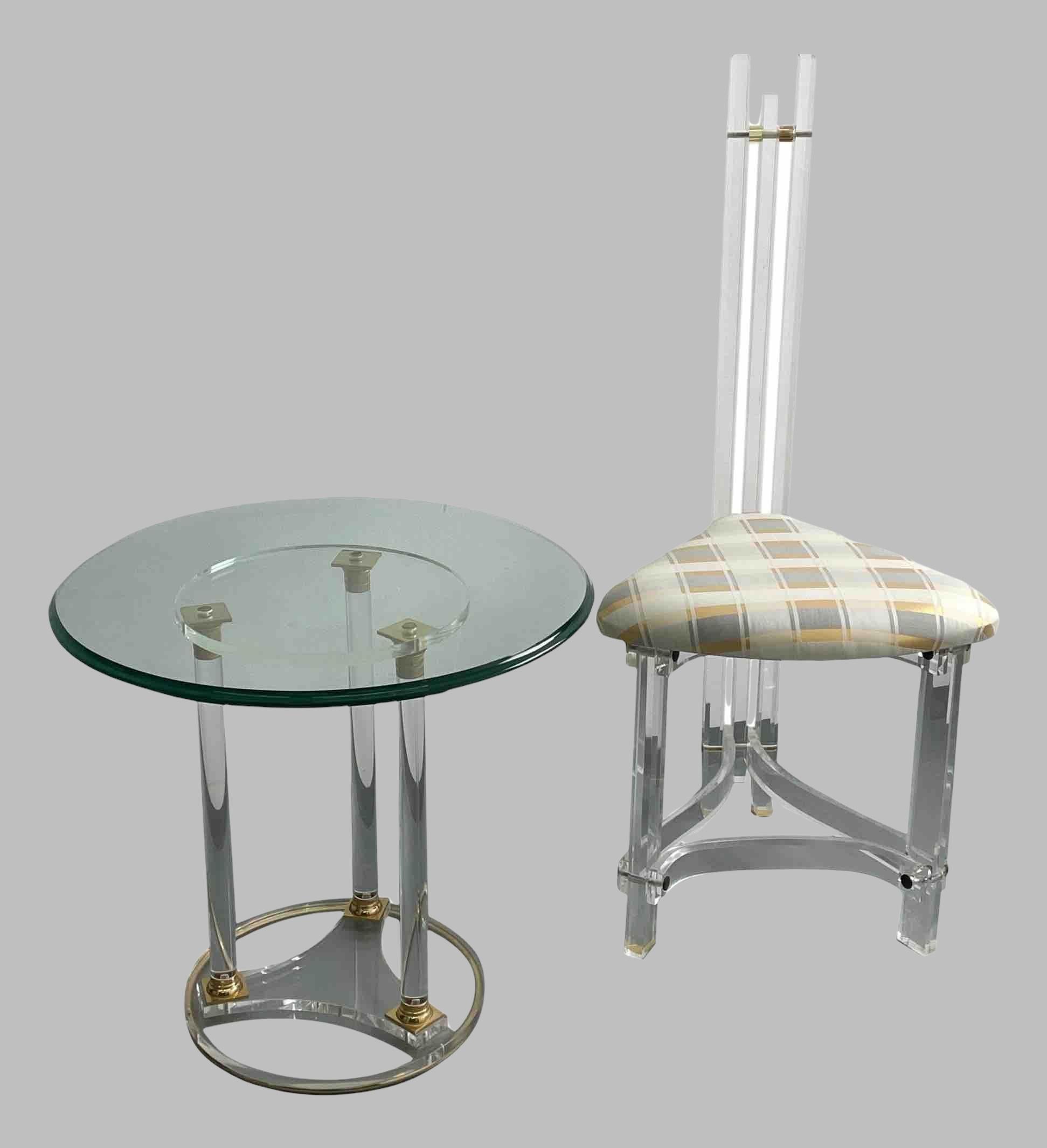 Offered is this beautiful set, a small side table with glass top and the matching chair. Made in Germany, circa 1980s. Glass tabletop in excellent condition. This set was found at an estate sale in Nuremberg, Germany. For years it stood in the entry